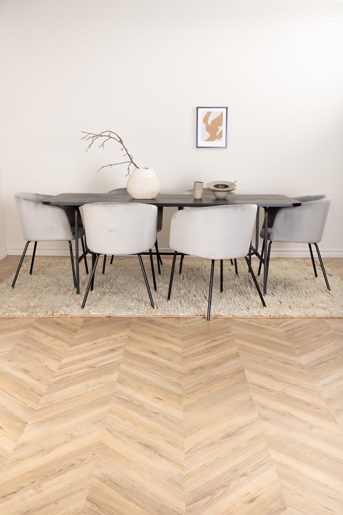 Uno Esszimmerset + Berit 200cm/6St. in Grau / Beige / Schwarz präsentiert im Onlineshop von KAQTU Design AG. Esszimmerset ist von Venture Home