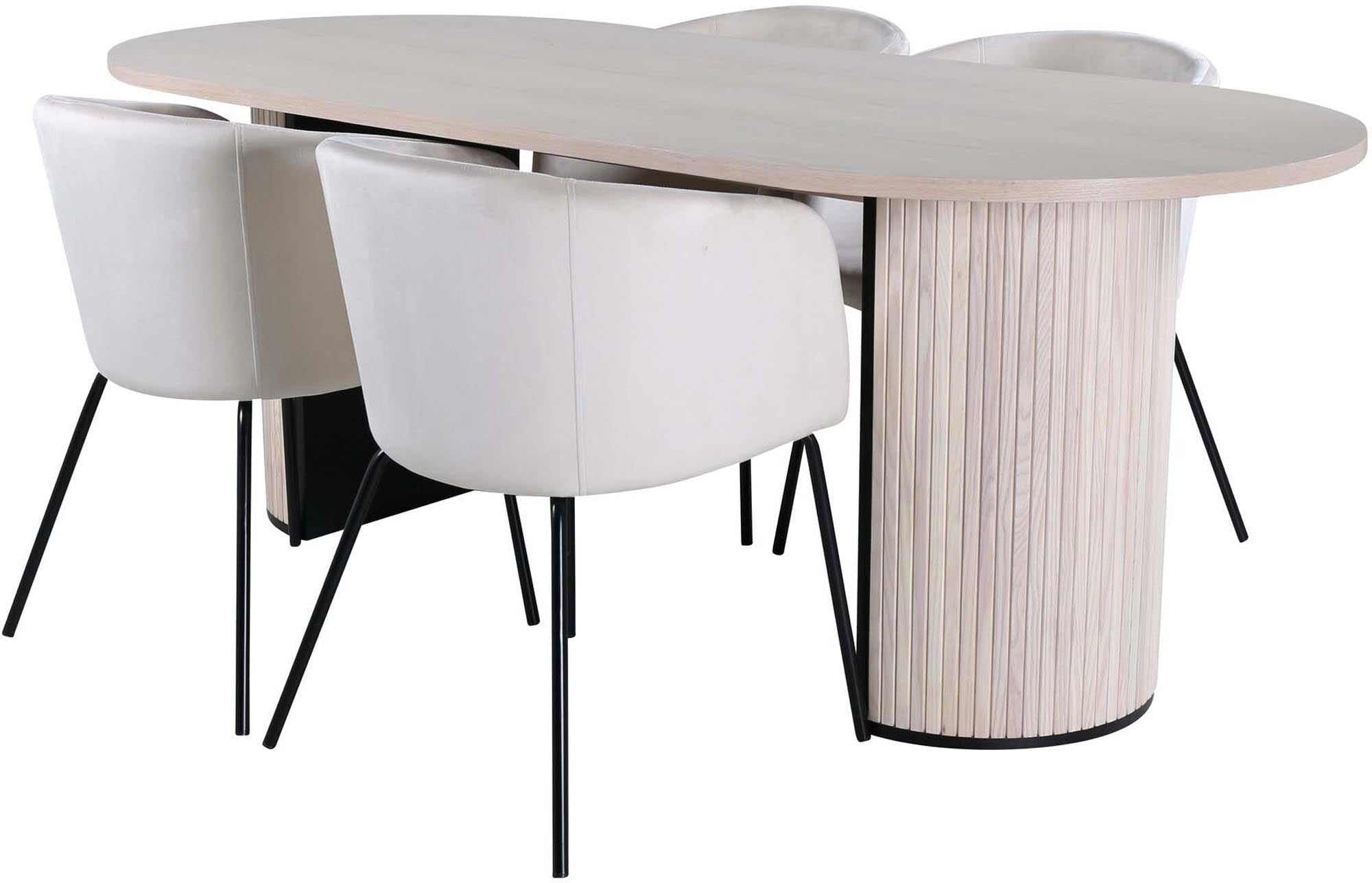 Entdecken Sie das Bianca Esszimmerset von Venture Home: Moderner ovaler Tisch und bequeme Samtstühle für stilvolle Esszimmermomente.