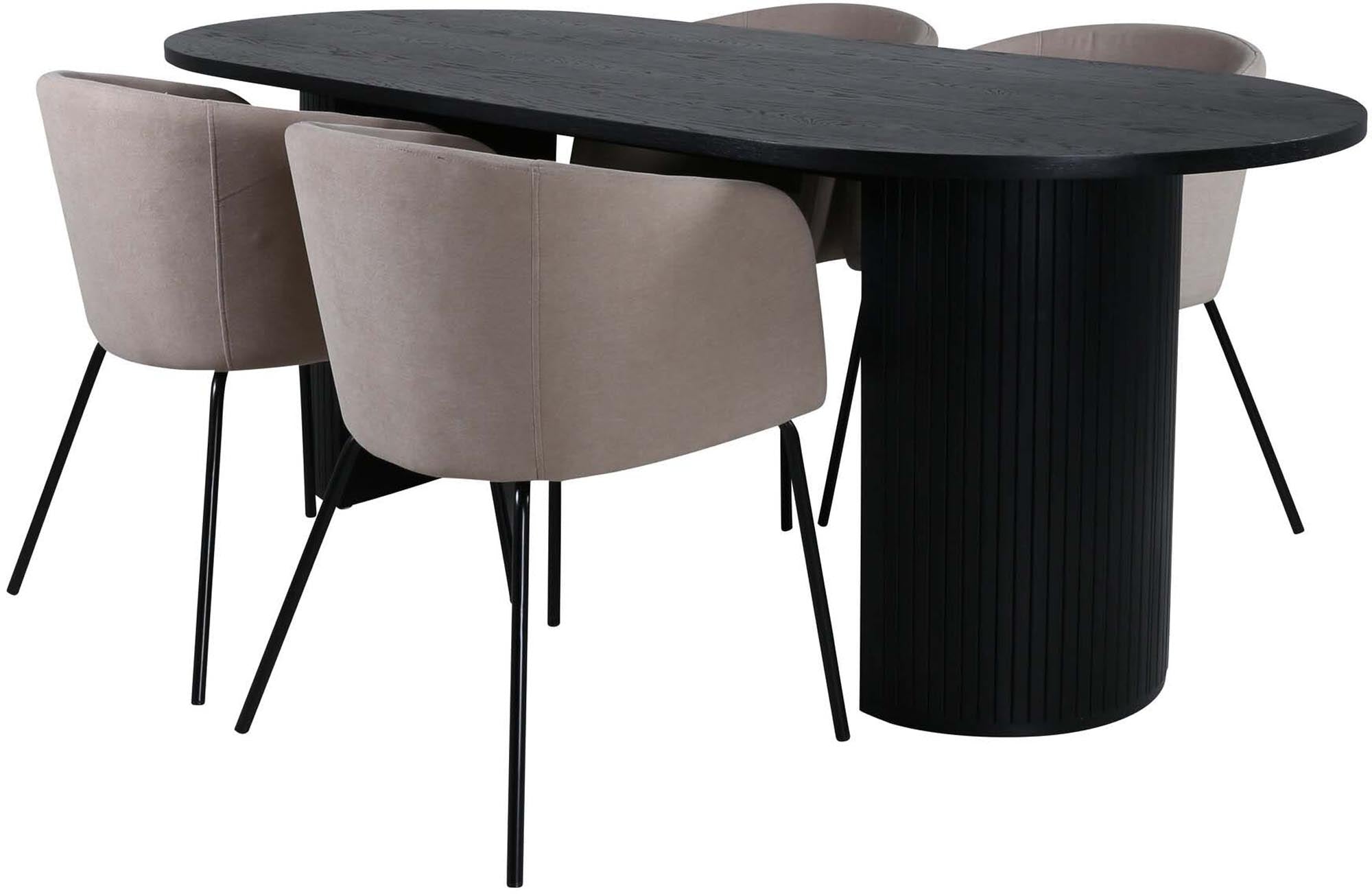 Entdecken Sie das Bianca Esszimmerset von Venture Home: Moderner ovaler Tisch und bequeme Samtstühle für ein elegantes Esszimmer.