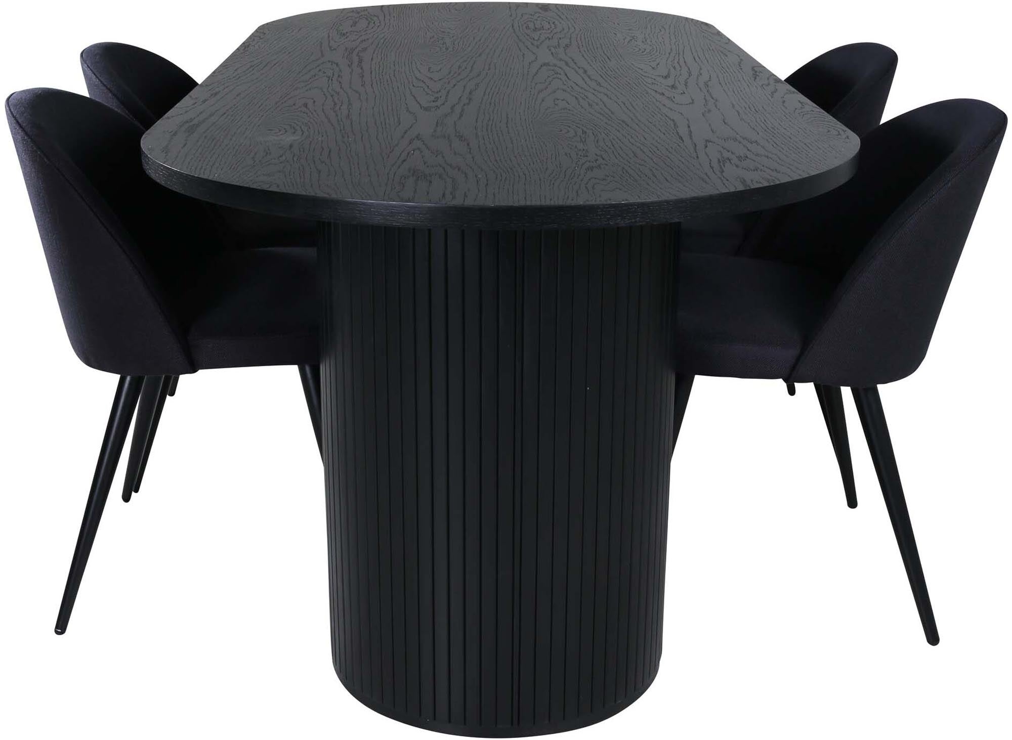 Elegantes Bianca Esszimmerset von Venture Home: 200 cm Tisch und 4 Velvet-Stühle für Komfort und Stil in jedem Essbereich.