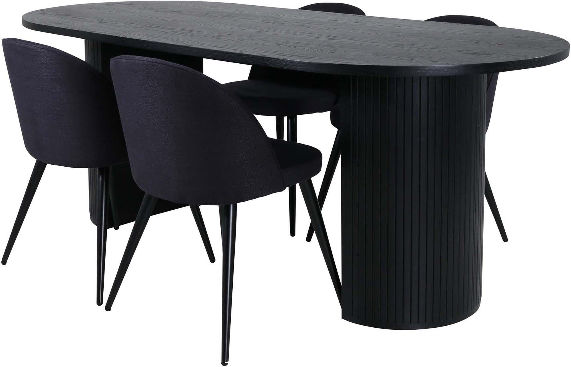 Elegantes Bianca Esszimmerset von Venture Home: 200 cm Tisch und 4 bequeme Velvet-Stühle für stilvolle Esszimmer und gesellige Abende.