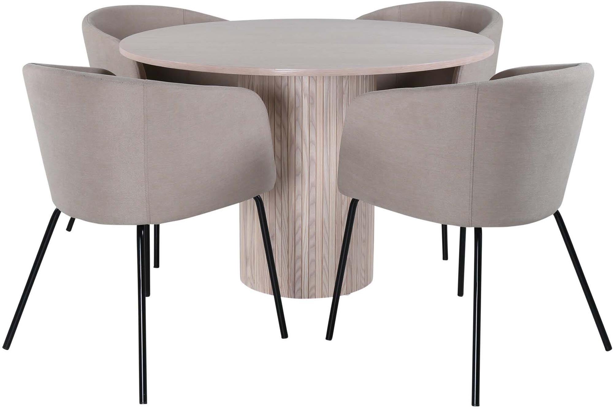 Bianca Esszimmerset: Moderner Tisch & 4 Stühle, Ø110cm, von Venture Home.