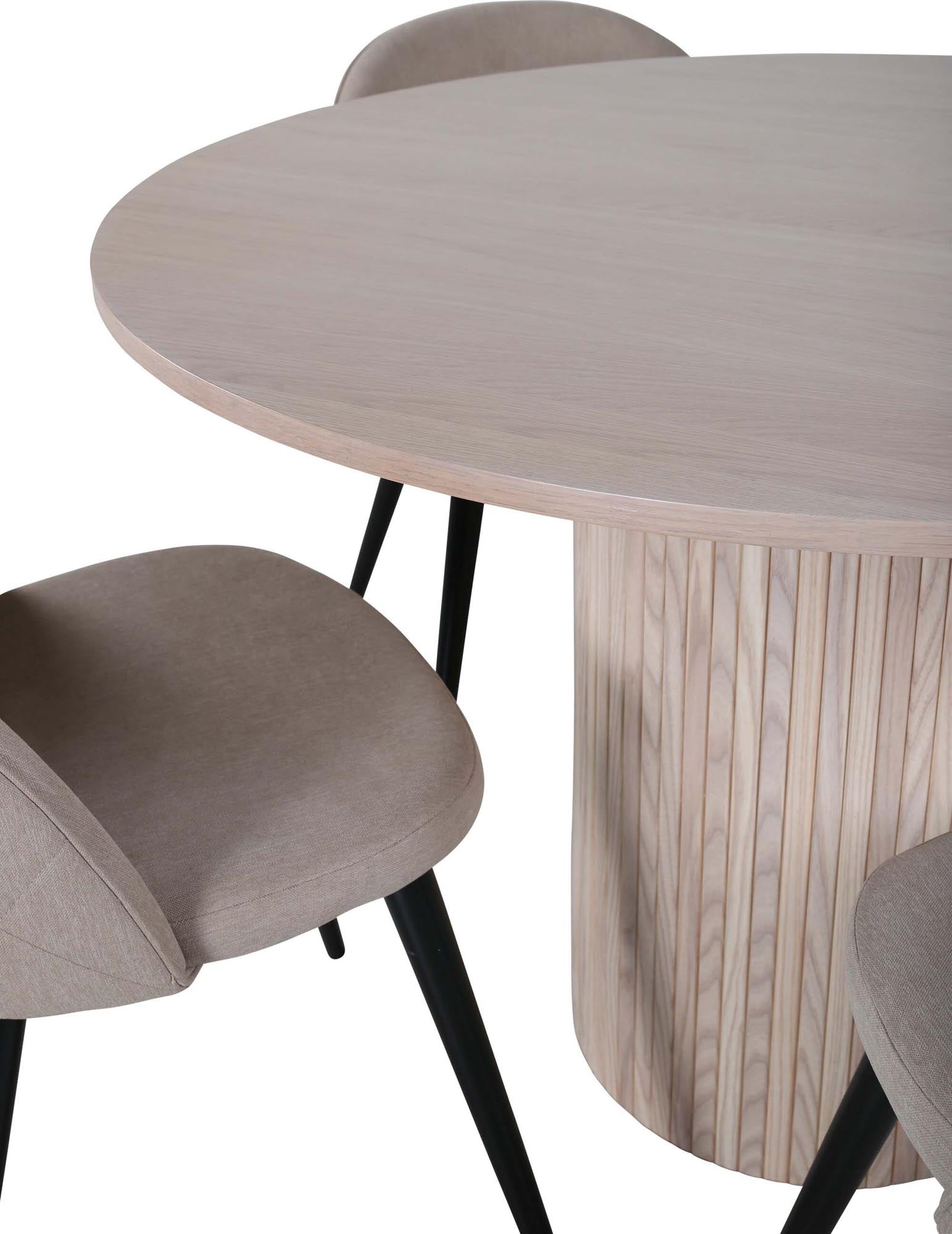 Bianca Esszimmerset: Eleganter runder Tisch mit 4 stilvollen Stühlen aus pflegeleichtem Polyester-Leinen für gesellige Momente.