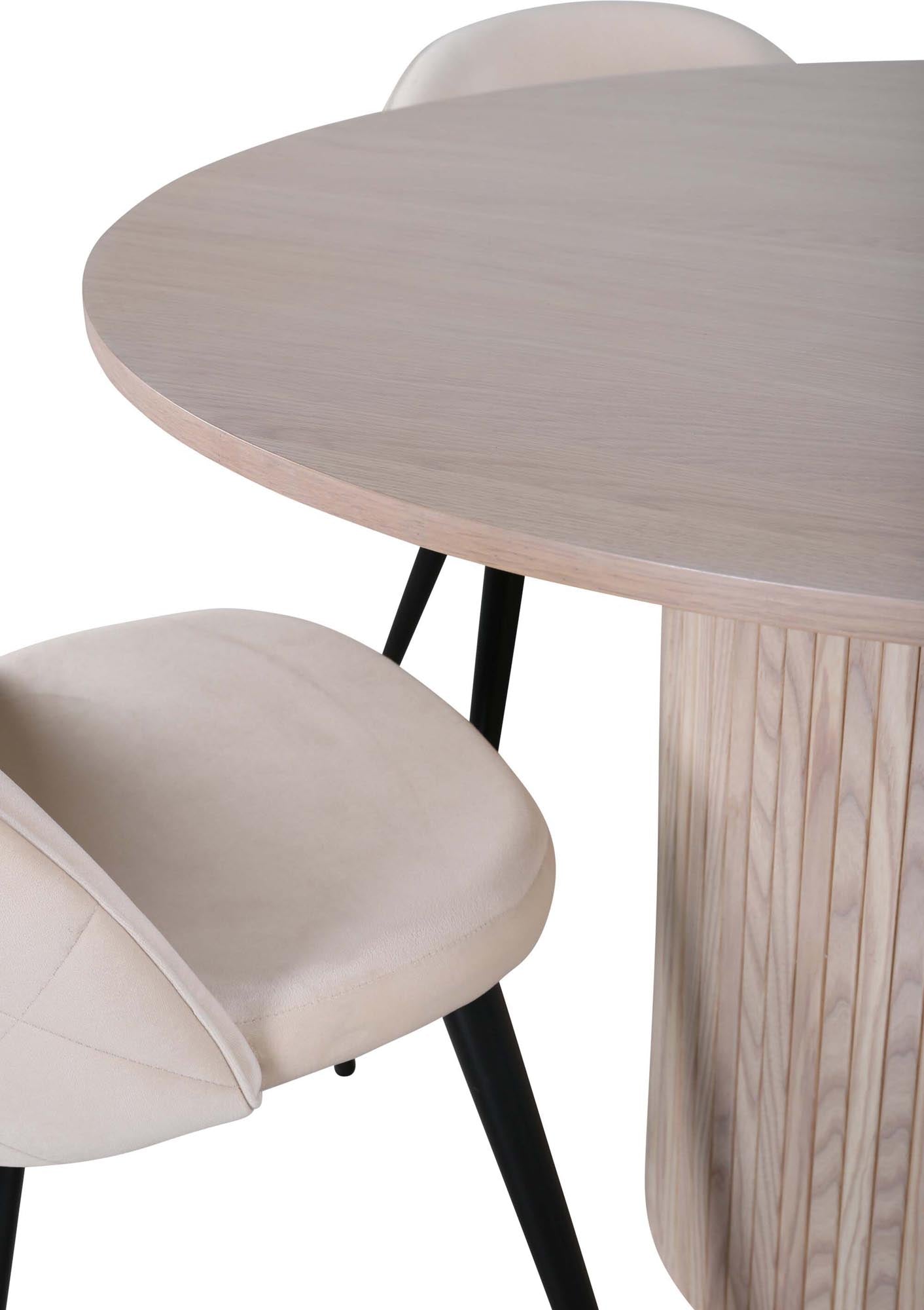 Bianca Esszimmerset: Runder Tisch mit 4 luxuriösen Samtstühlen.