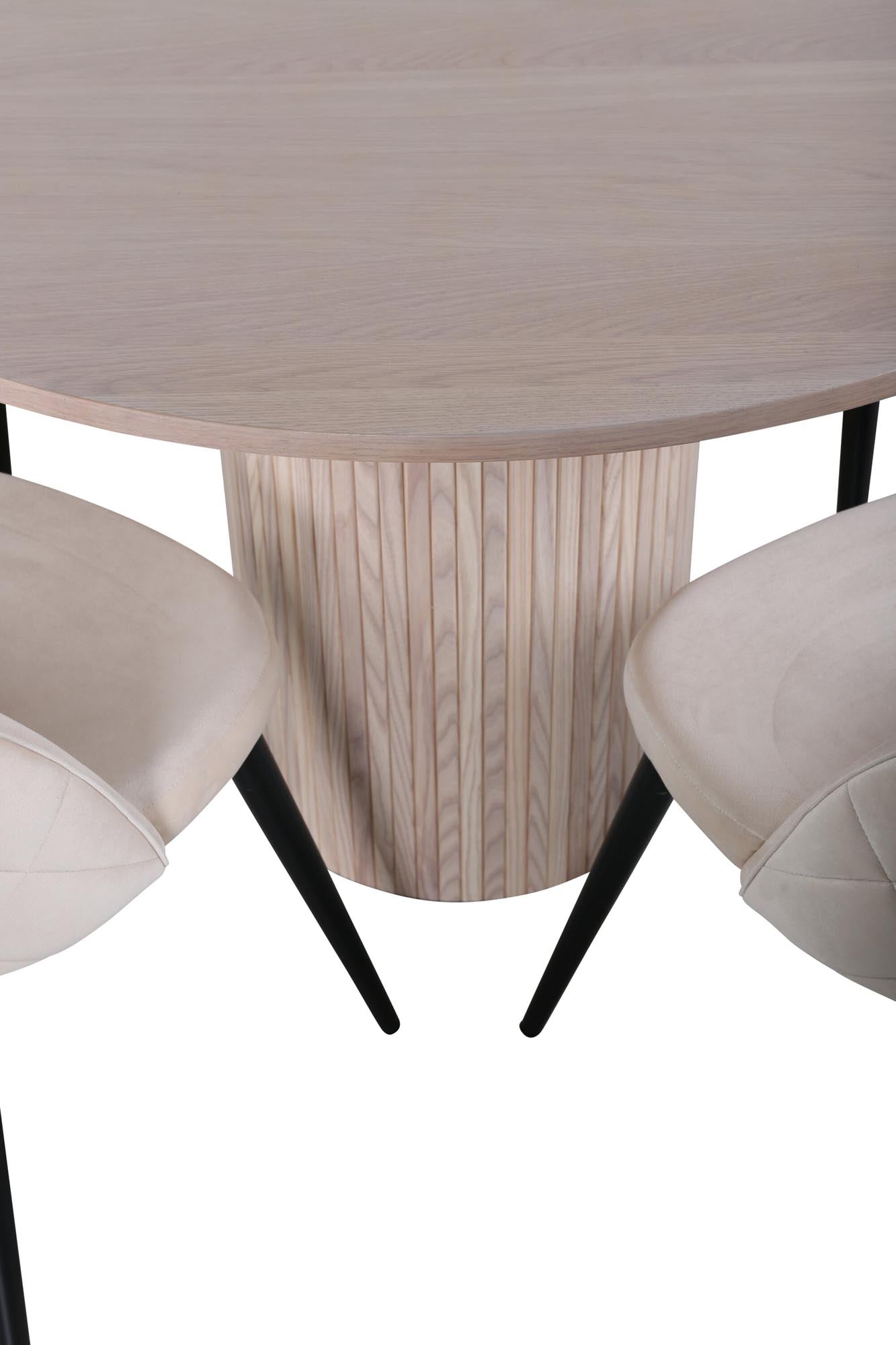 Stilvolles Bianca Esszimmerset: Runder Tisch mit 4 Samtstühlen.