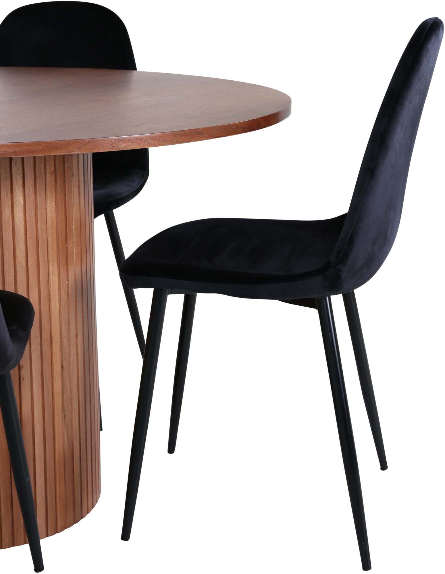 Stilvolles Bianca Esszimmerset mit elegantem runden Tisch (⌀110cm) und 4 luxuriösen Samt-Stühlen. Perfekt für gesellige Abende und modernes Wohnen!