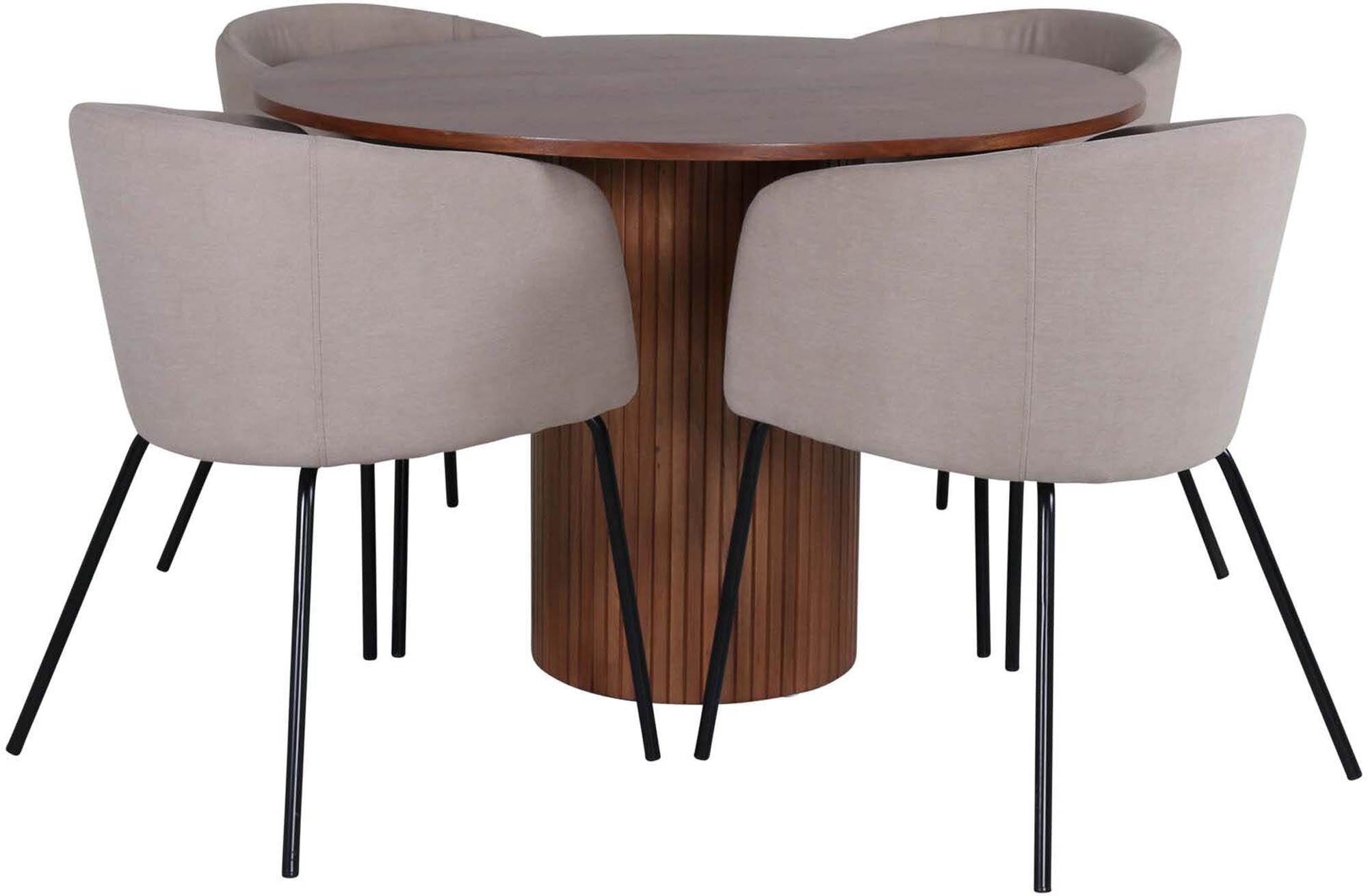 Stilvolles Bianca Esszimmerset: Runder Tisch mit 4 Stühlen, Ø110cm.