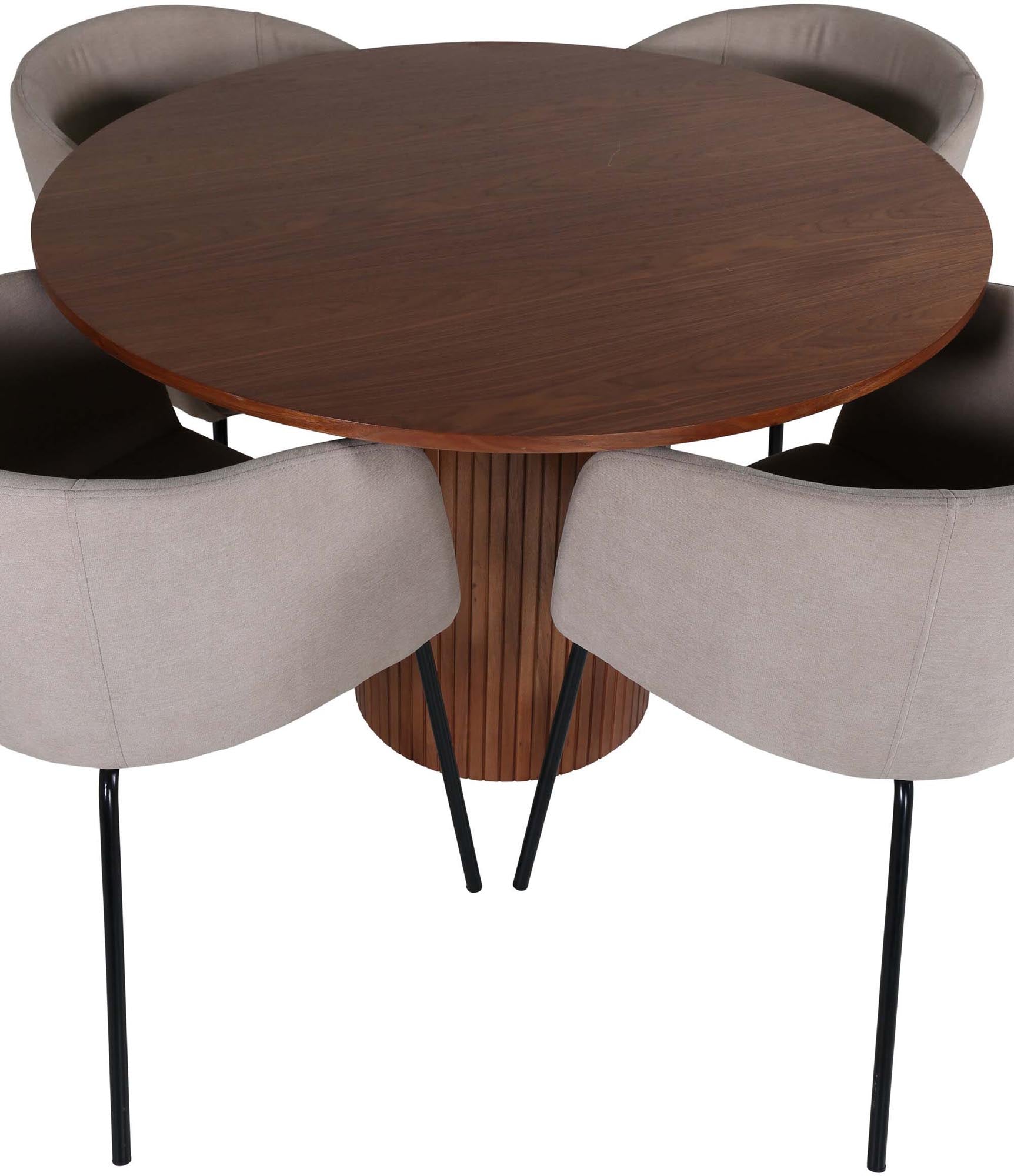 Modernes Bianca Esszimmerset mit schwarzem Esstisch und 4 luxuriösen Samtstühlen. Perfekt für gesellige Abende und stilvolle Akzente.