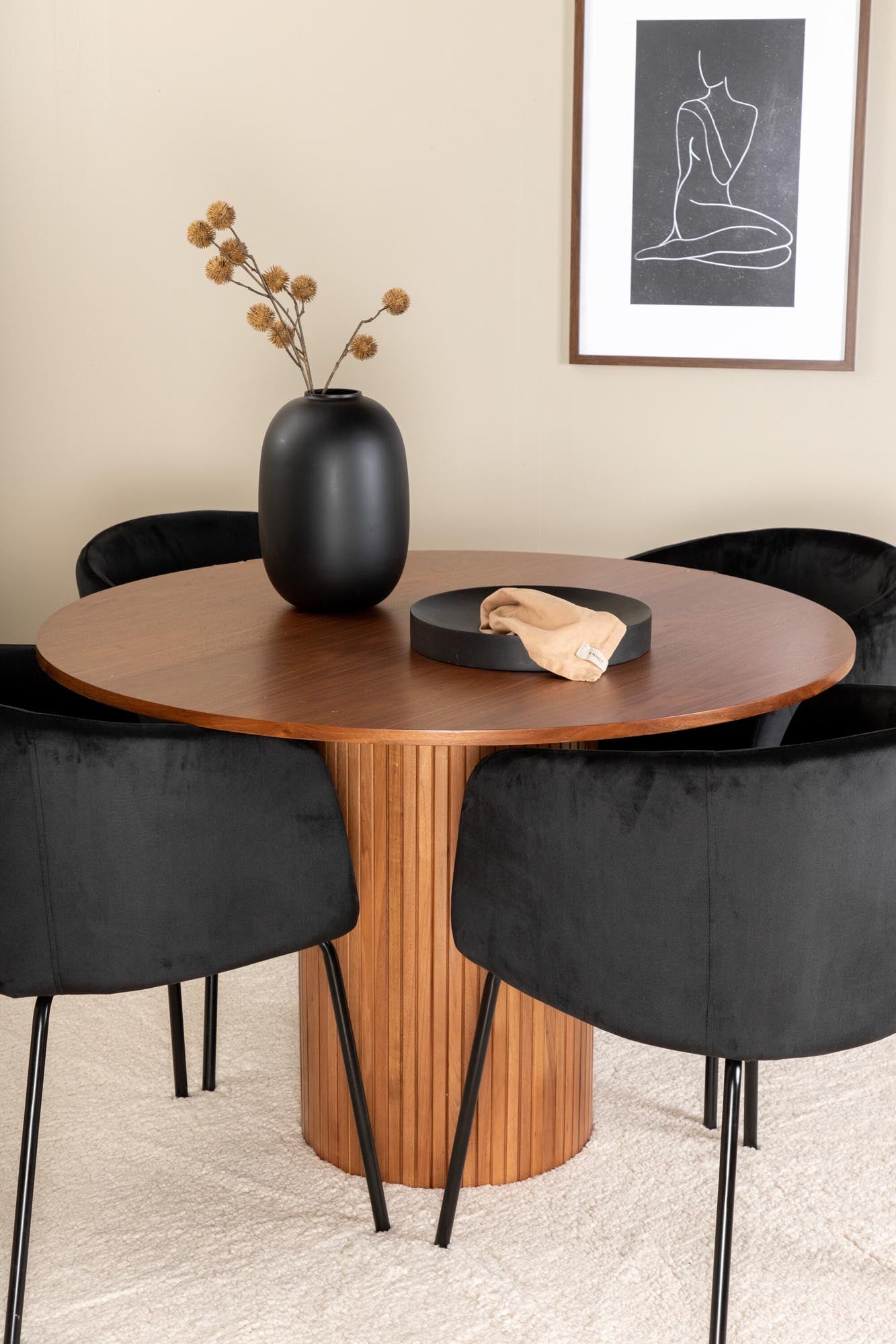 Bianca Esszimmerset: Moderner Tisch & 4 Stühle, Ø110cm, Venture Home.