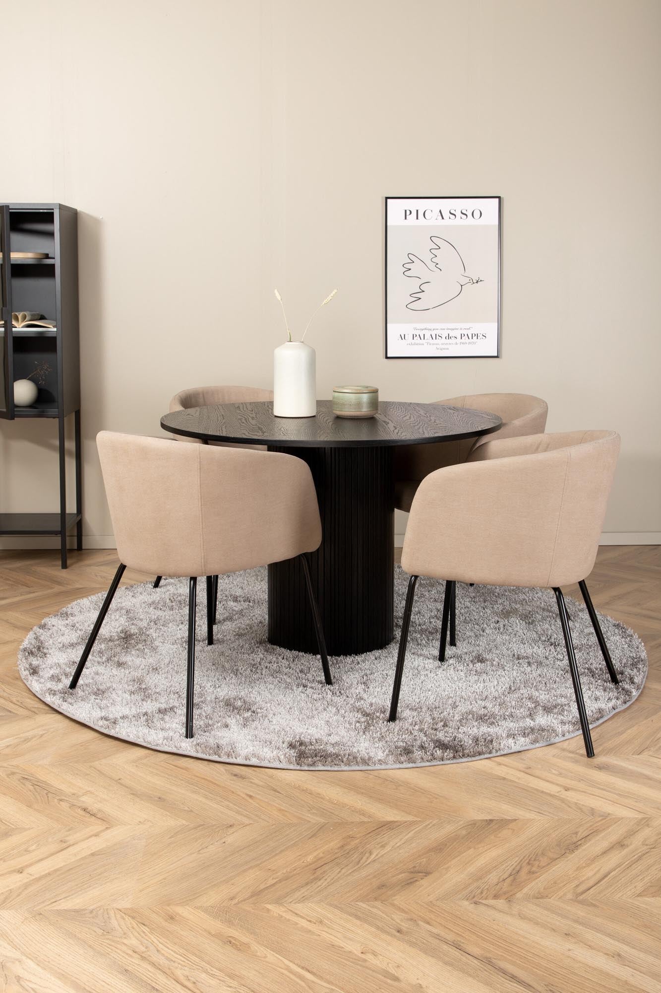 Elegantes Esszimmerset Bianca: Runder Tisch mit 4 Stühlen, Ø110cm.