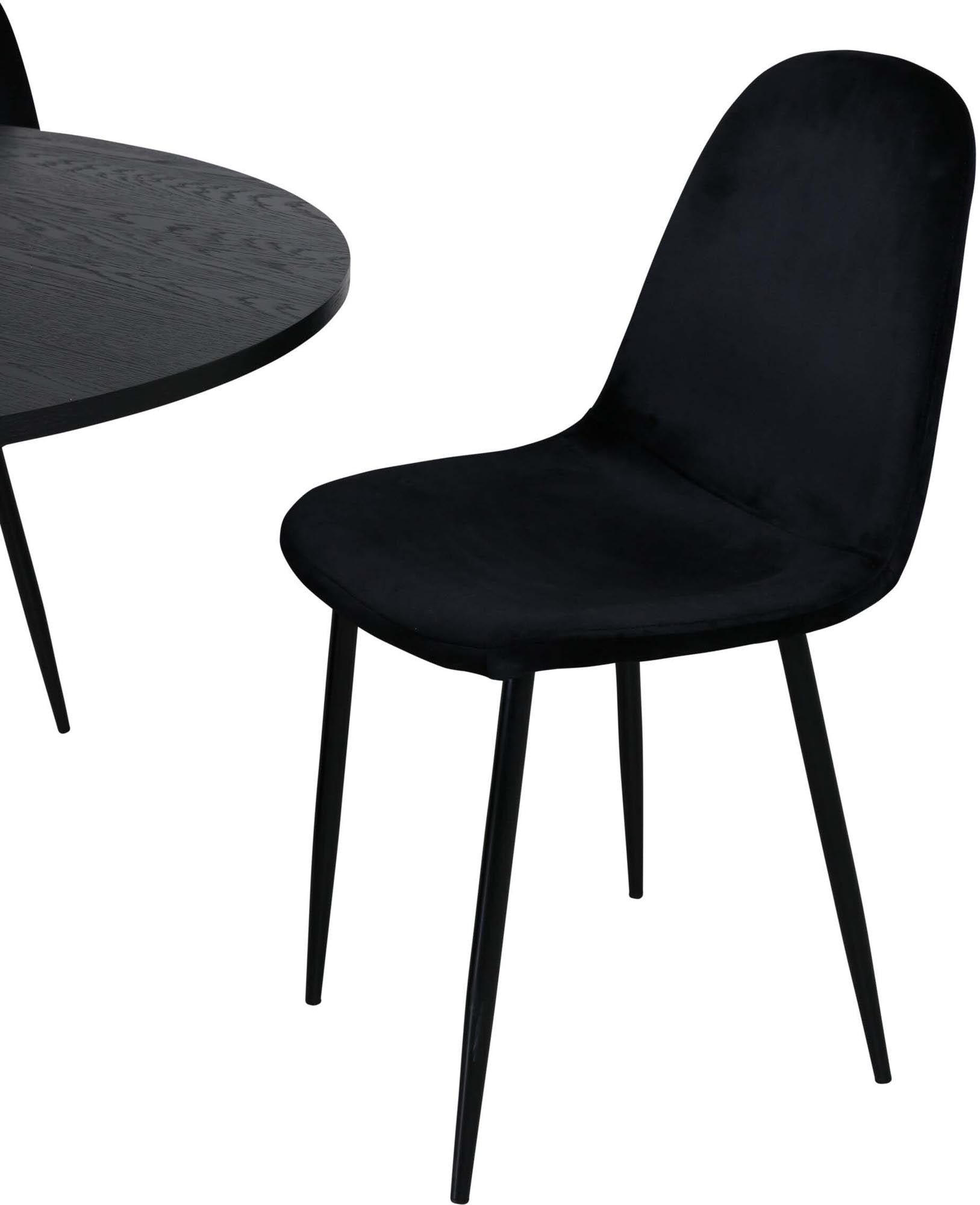 Elegantes Bianca Esszimmerset mit rundem Tisch (⌀110cm) und 4 luxuriösen Samt-Stühlen. Perfekt für stilvolle Essbereiche!