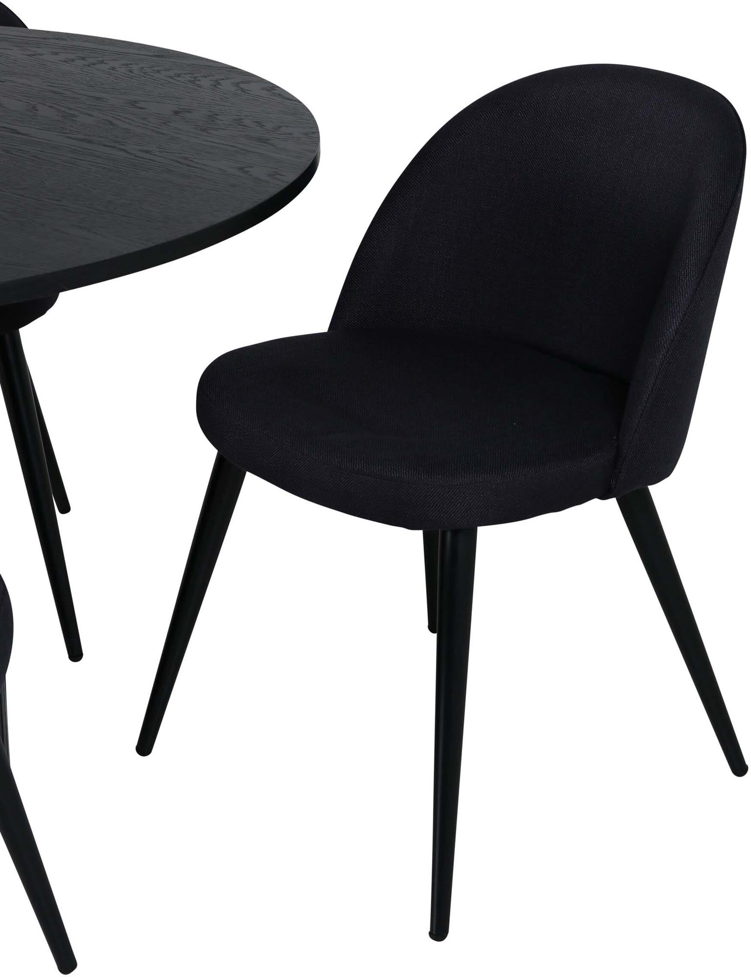 Elegantes Bianca Esszimmerset mit rundem Tisch (⌀110cm) und 4 stilvollen Stühlen aus Velvet. Ideal für gemütliche Essensrunden und modernes Wohnen.