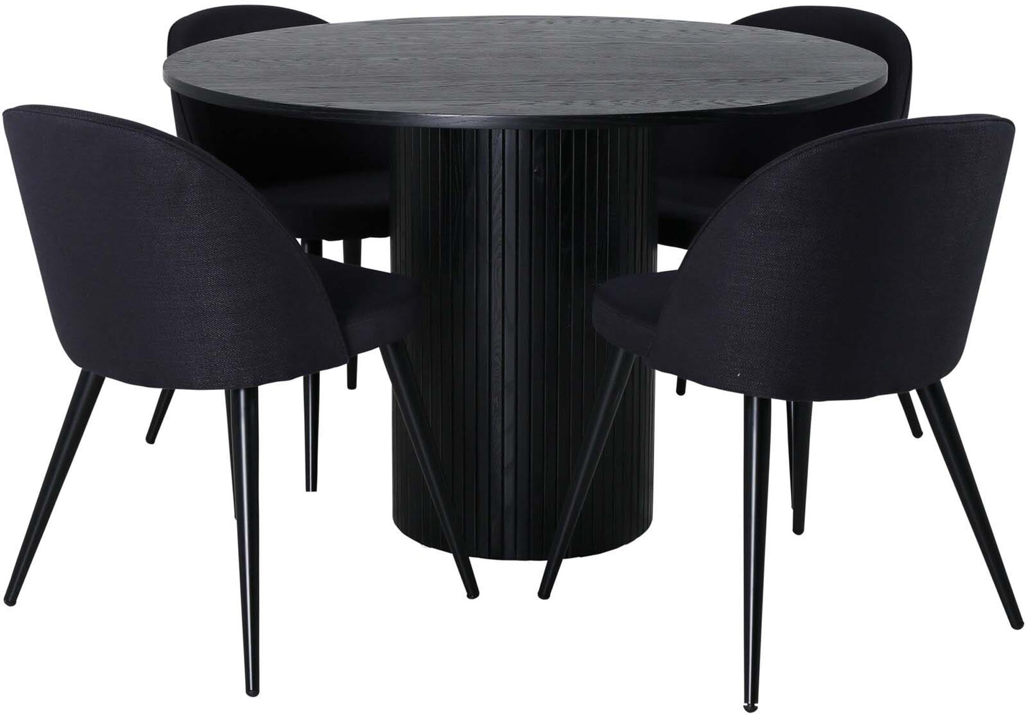 Stilvolles Bianca Esszimmerset mit 110 cm rundem Tisch und 4 bequemen Velvet-Stühlen. Perfekt für gesellige Abende und zeitgemäße Einrichtung.