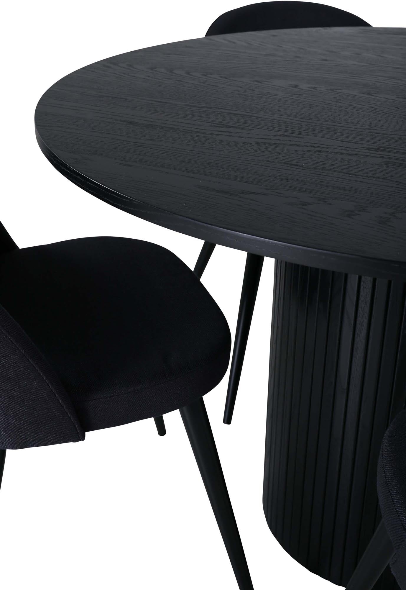 Stilvolles Bianca Esszimmerset: Runder Tisch mit 4 Samtstühlen.