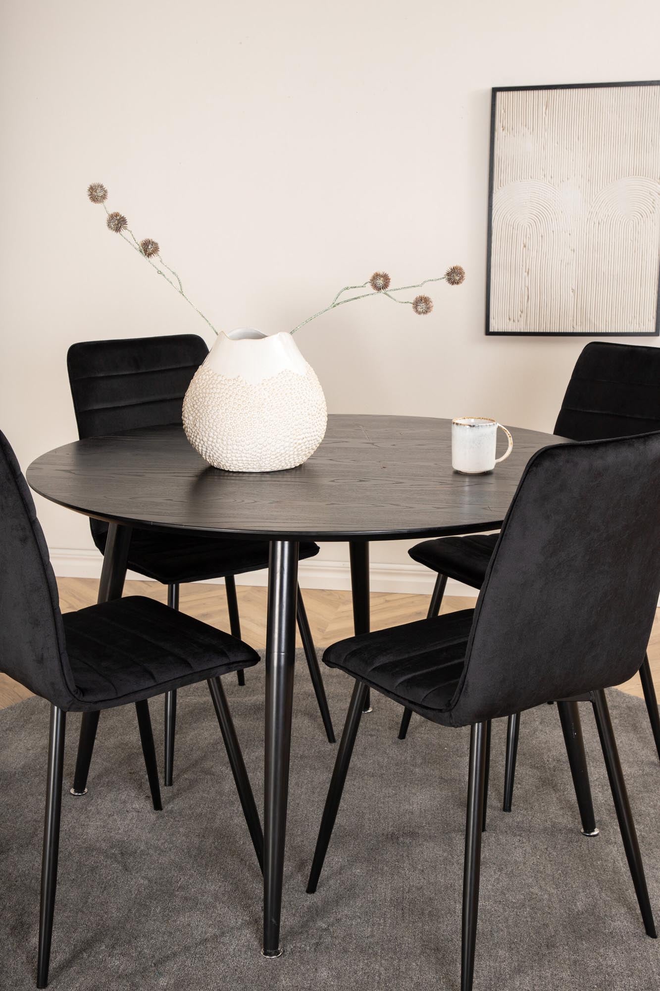 Dipp Esszimmerset + Windu ⌀115cm/4St. in Schwarz präsentiert im Onlineshop von KAQTU Design AG. Esszimmerset ist von Venture Home