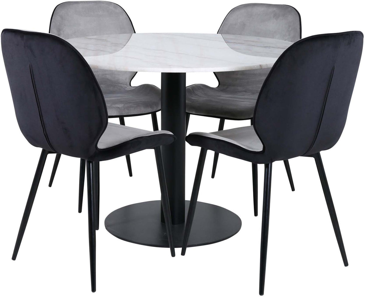 Estelle Esszimmerset + Emma ⌀106cm/4St. in Schwarz, Hellgrau präsentiert im Onlineshop von KAQTU Design AG. Esszimmerset ist von Venture Home