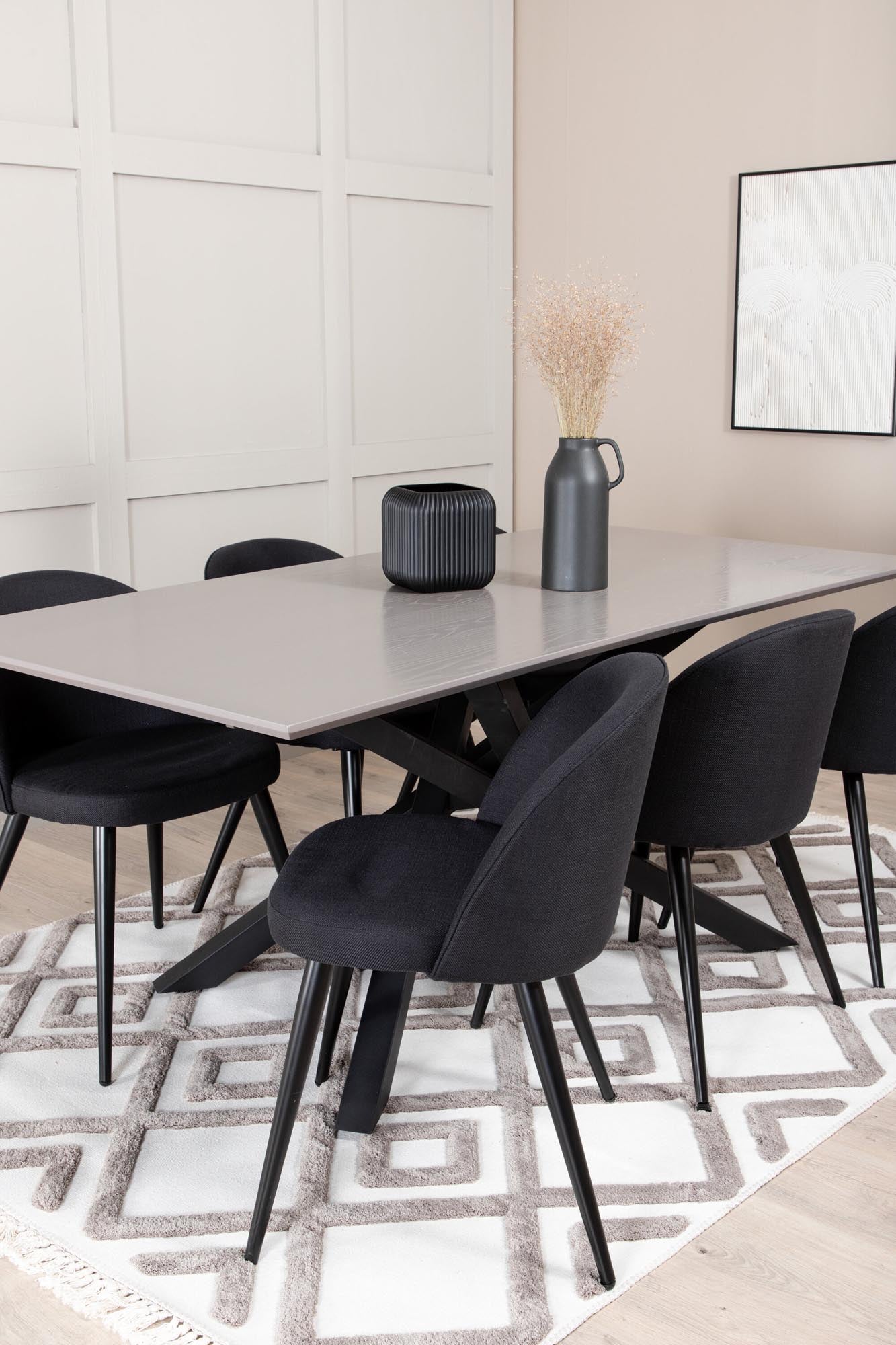 Piazza Esszimmerset: Stilvolles 180 cm Set mit edler MDF-Oberfläche und komfortablen Velvet-Stühlen für einladende Essatmosphäre.