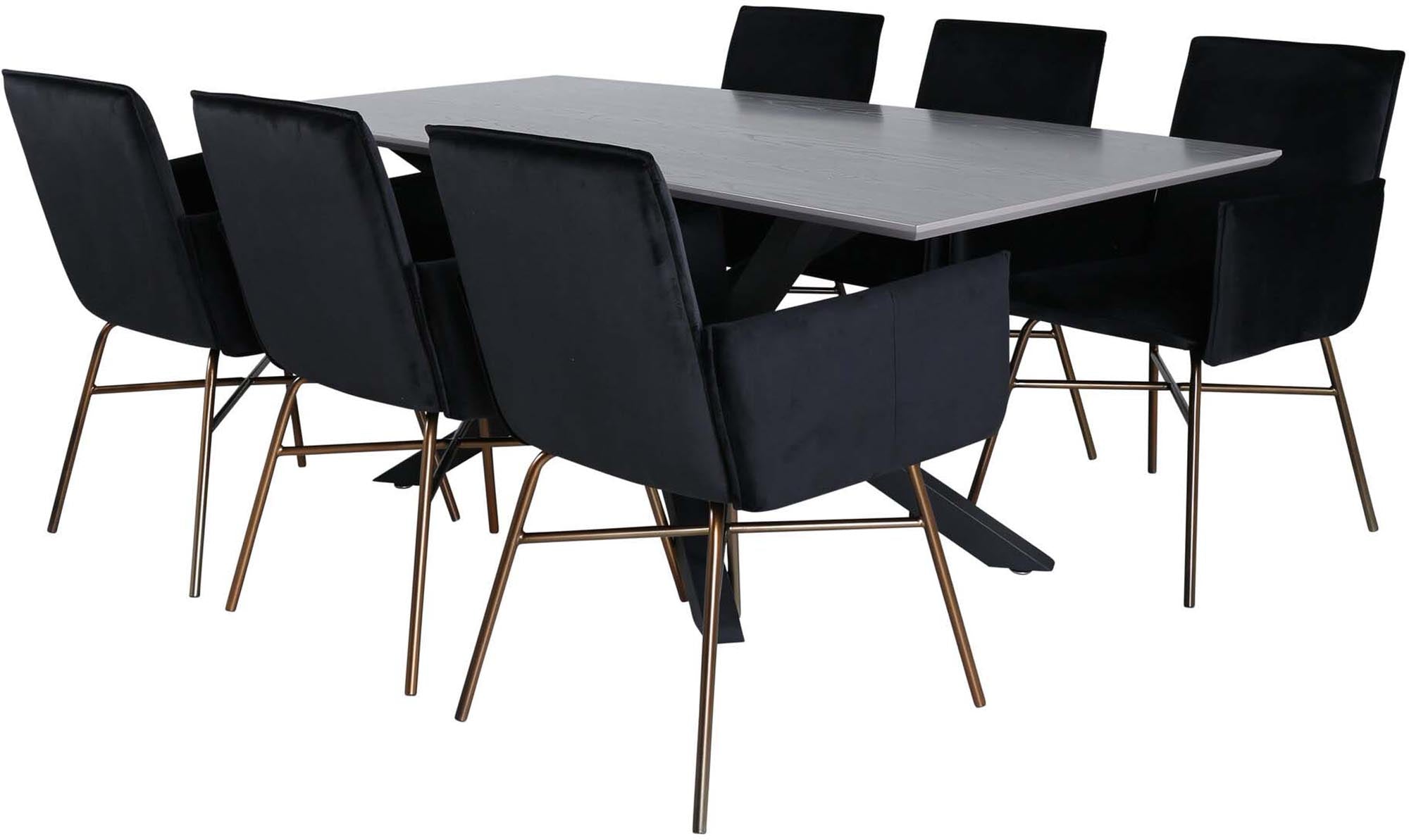 Stilvolles Esszimmerset mit edlem Esstisch und komfortablen Samtstühlen. Perfekt für gesellige Abende und einladende Esszimmer.