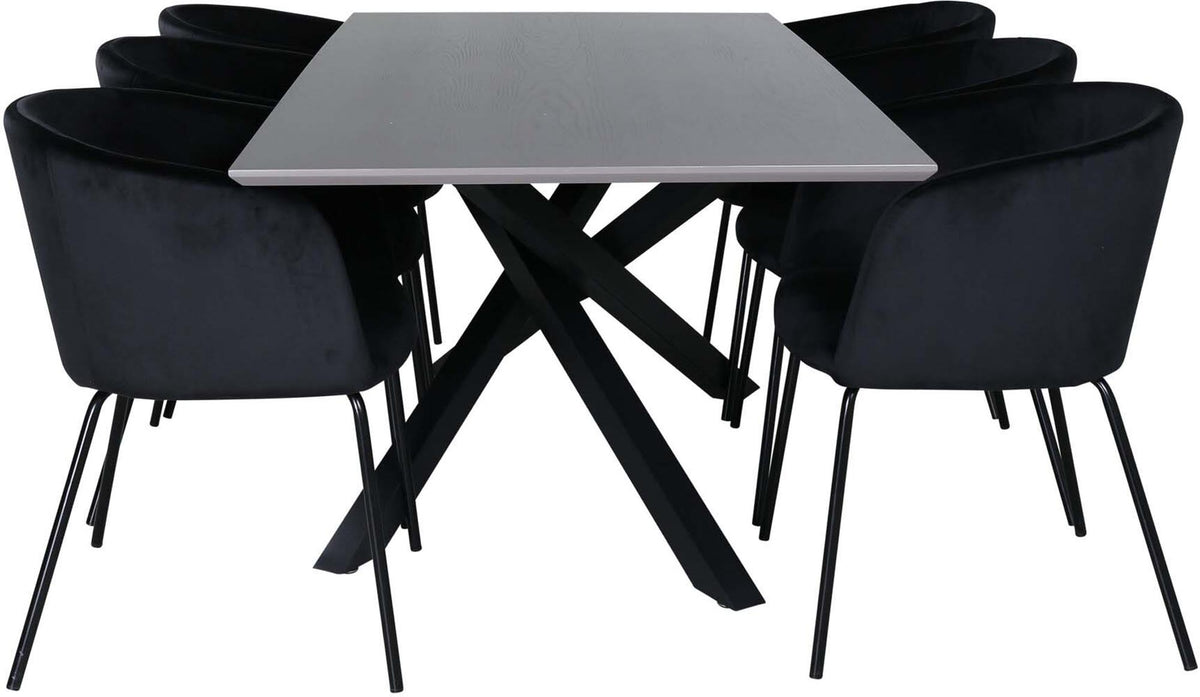 Piazza Esszimmerset + Berit 180cm/6St. in Grau / Schwarz präsentiert im Onlineshop von KAQTU Design AG. Esszimmerset ist von Venture Home