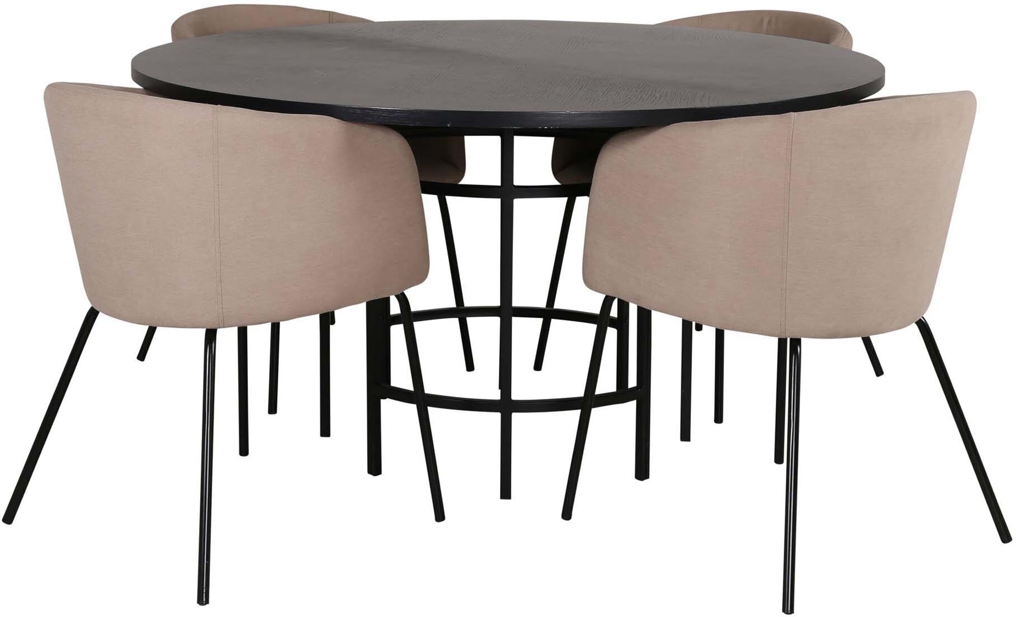 Entdecken Sie das Esszimmerset Copenhagen + Berit von Venture Home: moderner runder Tisch ⌀140cm und stilvolle Stühle für Ihr Zuhause.