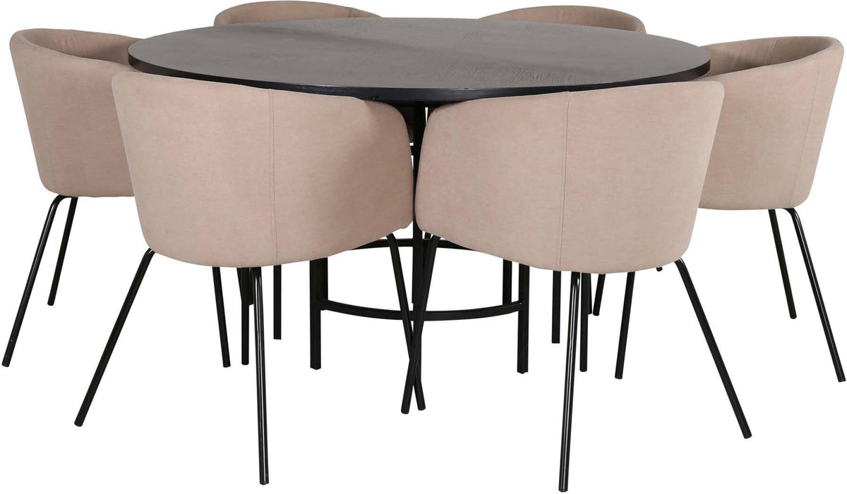 Esszimmerset Copenhagen + Berit ⌀140cm/6St. in Beige, Schwarz präsentiert im Onlineshop von KAQTU Design AG. Esszimmerset ist von Venture Home