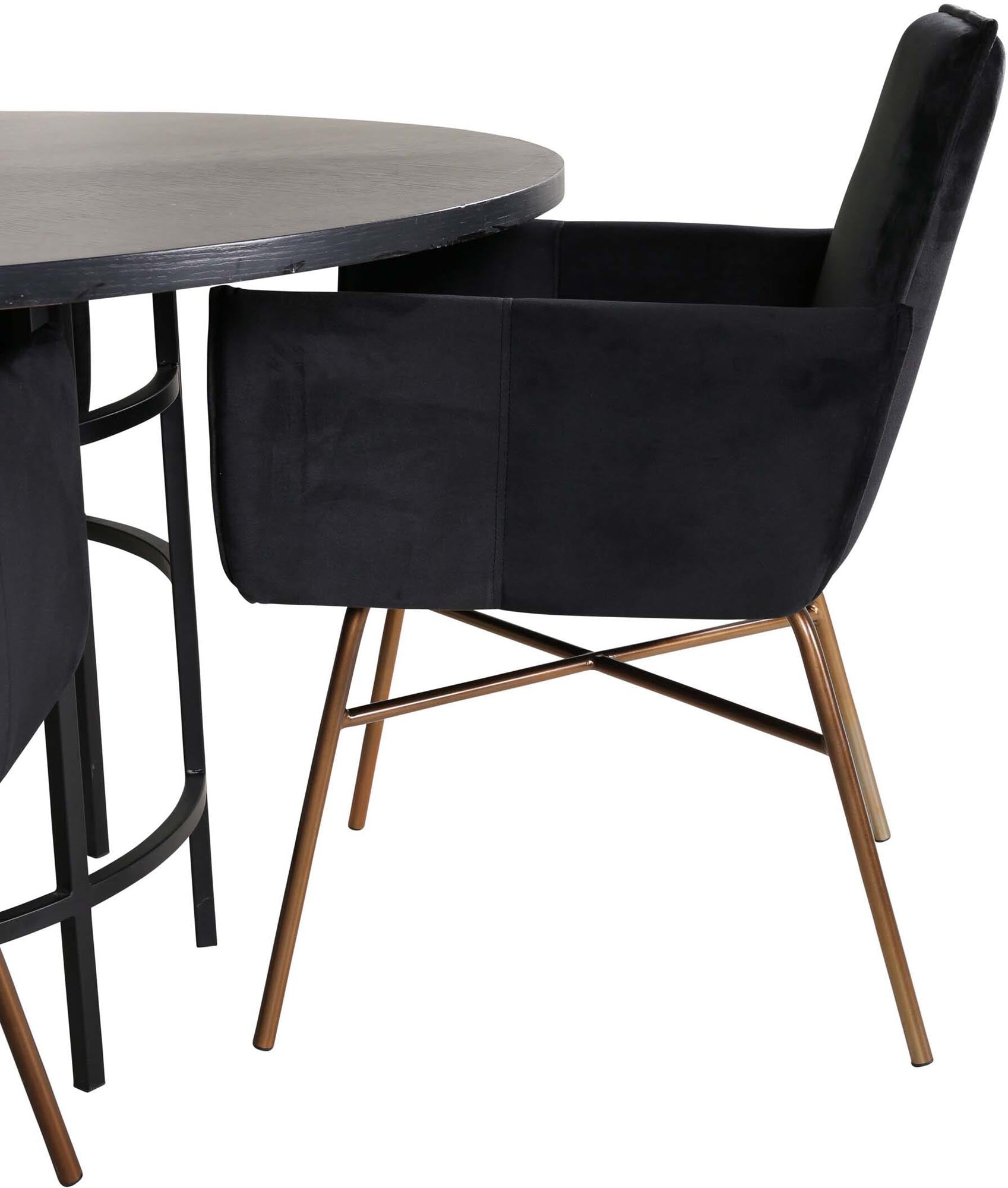 Elegantes Esszimmerset Copenhagen + Petra mit runden Tisch und luxuriösen Stühlen für einladende Essbereiche.