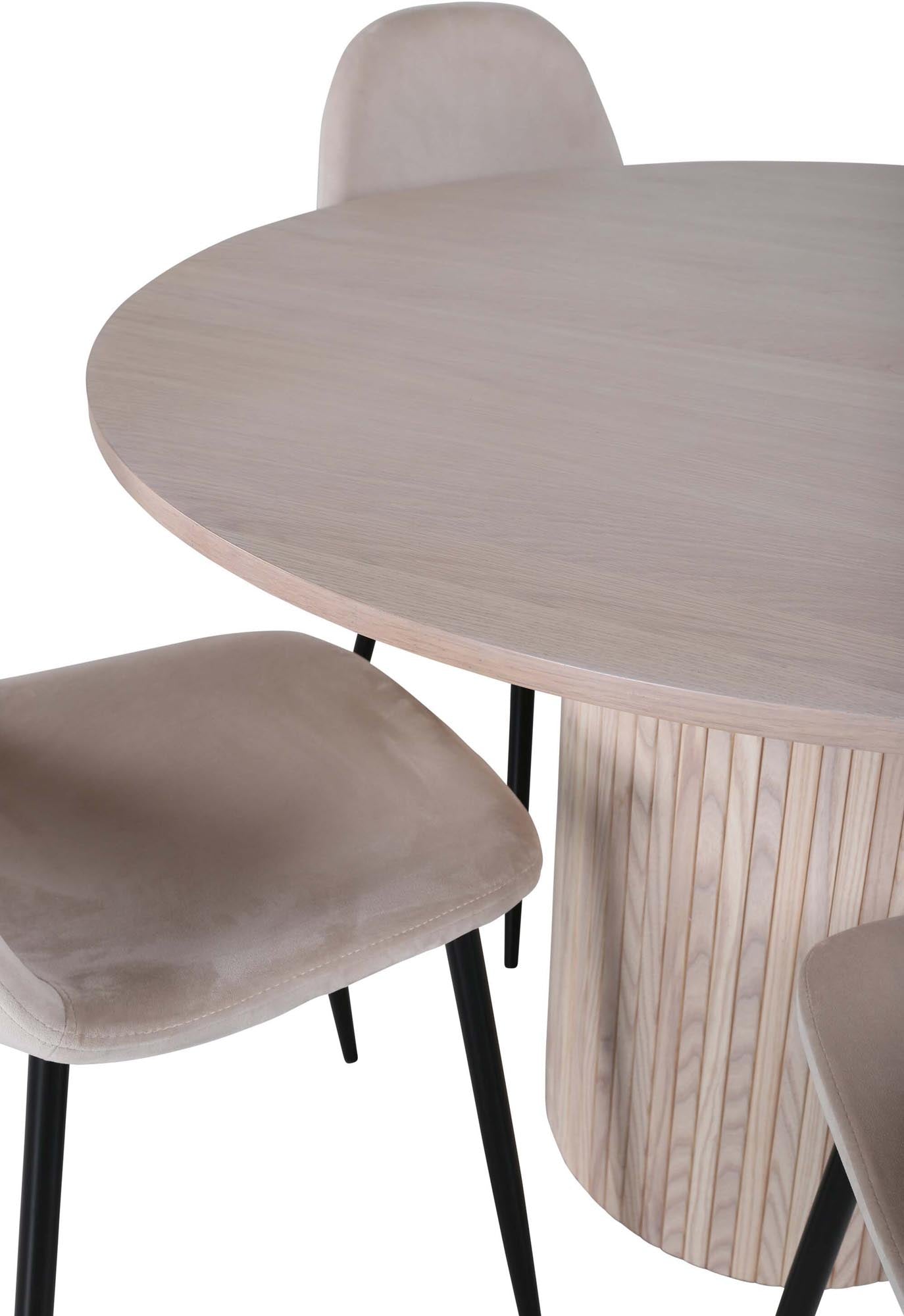 Modernes Bianca Esszimmerset mit hochwertigem runden Tisch und eleganten Samtstühlen. Ideal für stilvolle Esszimmer und gesellige Abende!