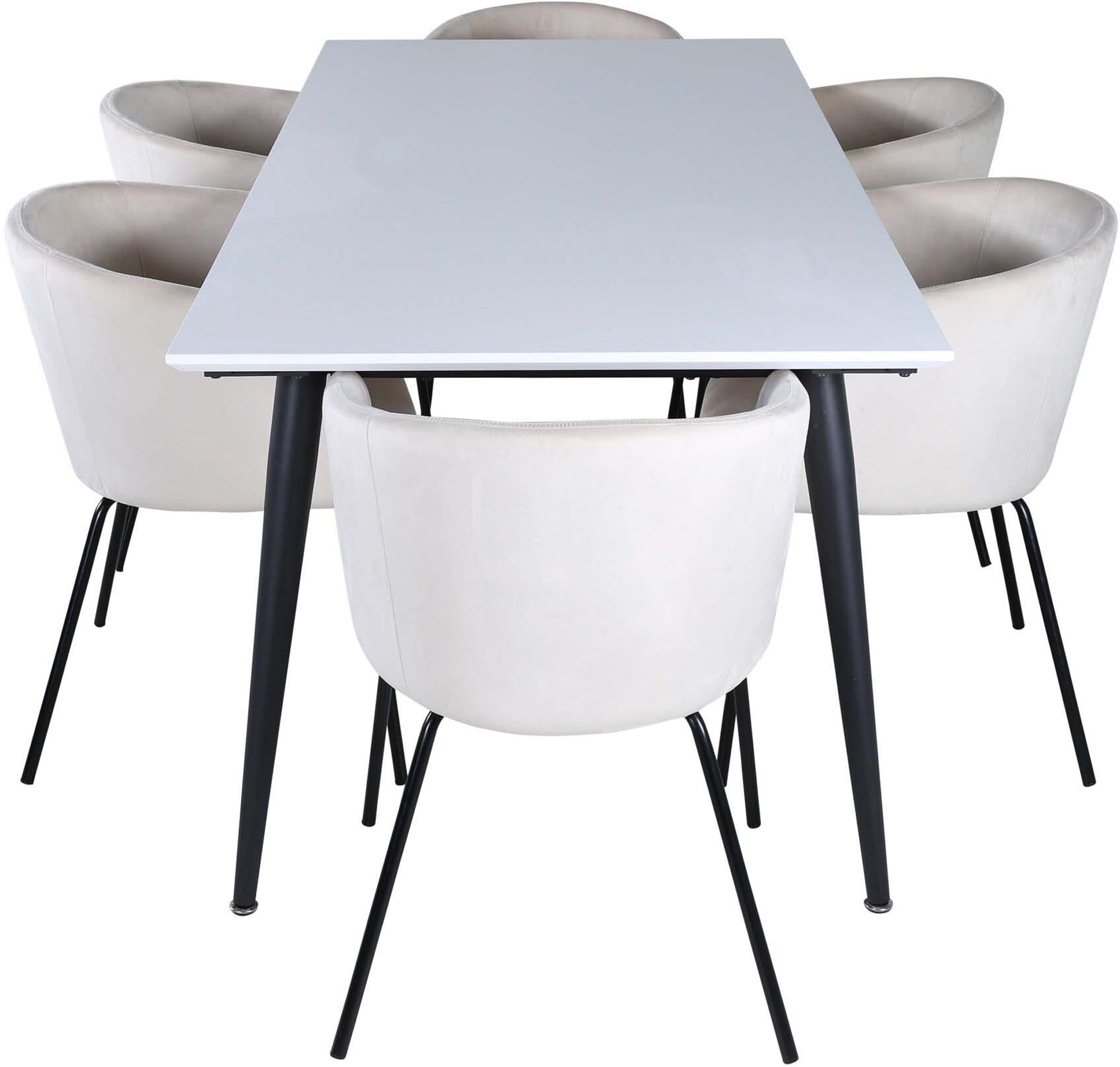 Elegantes Esszimmerset Jimmy mit 6 komfortablen Berit Stühlen, ideal für stilvolle Dinner und gesellige Abende.