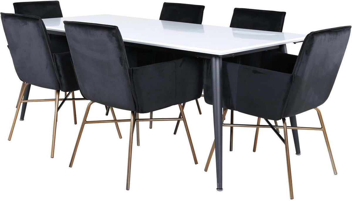 Jimmy Esszimmerset + Petra 195cm/6St. in Schwarz, Kupfer präsentiert im Onlineshop von KAQTU Design AG. Esszimmerset ist von Venture Home