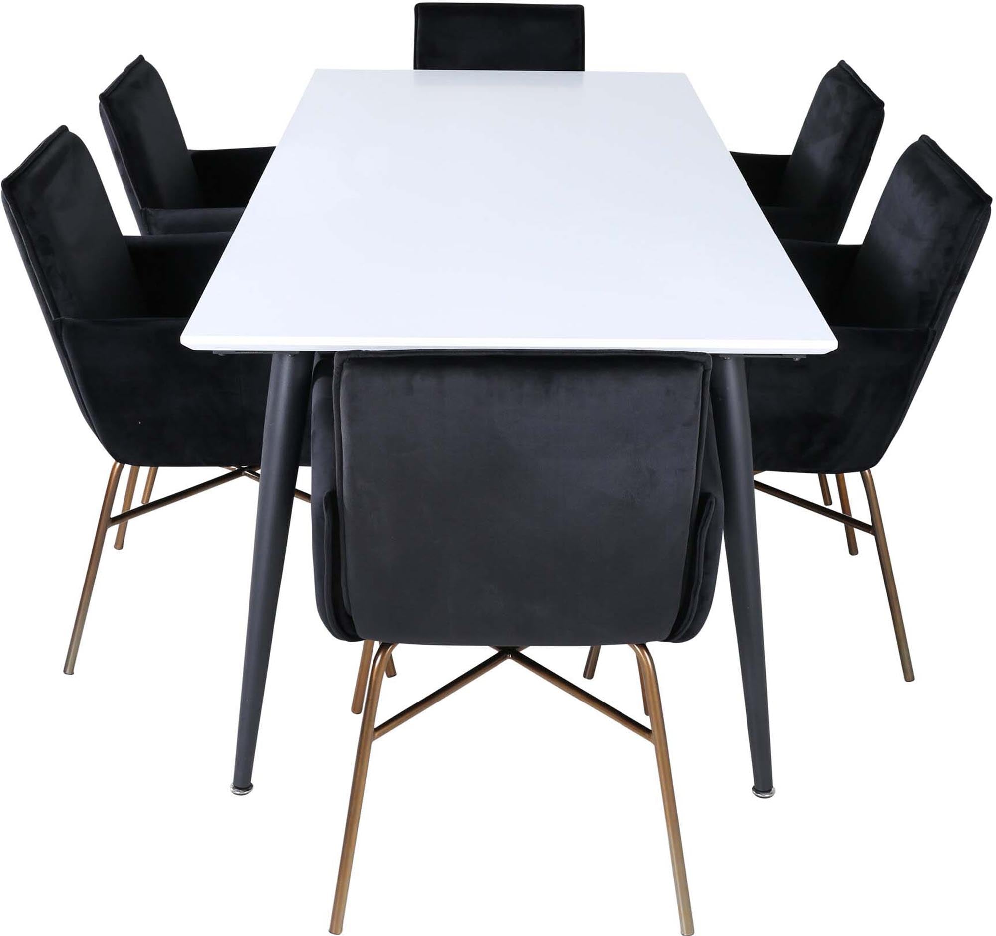 Entdecken Sie das elegante Jimmy Esszimmerset mit luxuriösen Petra-Stühlen – ideal für stilvolle Dinner und gesellige Abende.