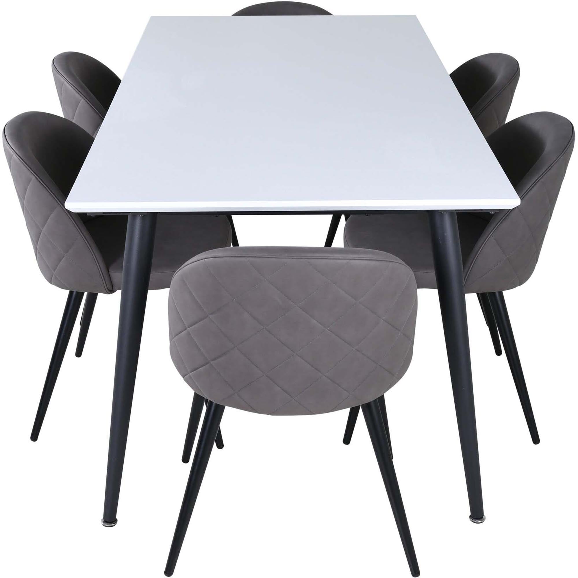 Gestalten Sie Ihr Esszimmer mit dem Jimmy Esszimmerset von Venture Home: Moderner, ausziehbarer Tisch und 6 komfortable Velvet-Stühle für jeden Anlass.