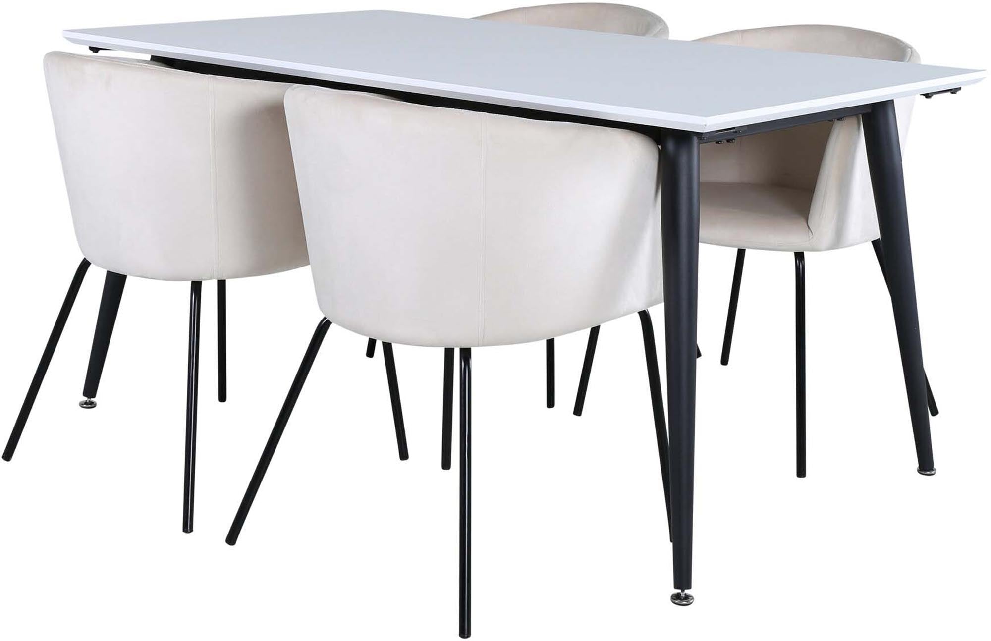 Stilvolles Esszimmerset Jimmy + Berit: 4 luxuriöse Stühle und ein praktischer, ausziehbarer Tisch für unvergessliche Momente.