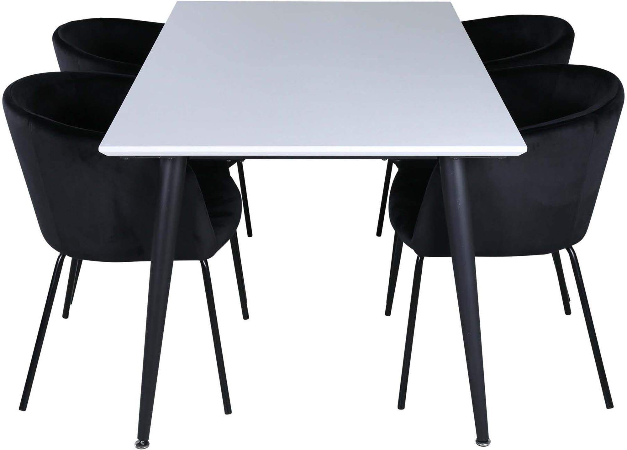 Elegantes Esszimmerset Jimmy + Berit mit 4 luxuriösen Stühlen. Ideal für gesellige Abende und stilvolle Einrichtung.