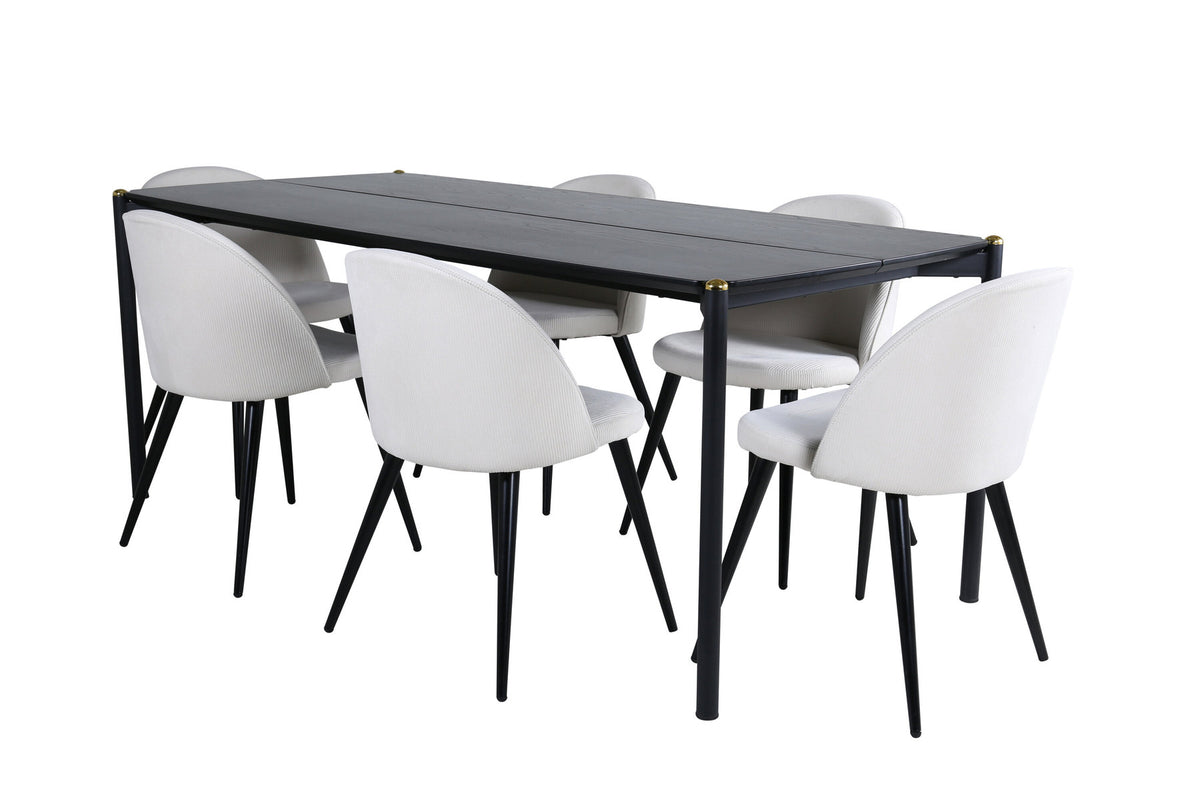 Pelle Esszimmerset + Velvet 190cm/6St. in Schwarz-Weiss präsentiert im Onlineshop von KAQTU Design AG. Esszimmerset ist von Venture Home