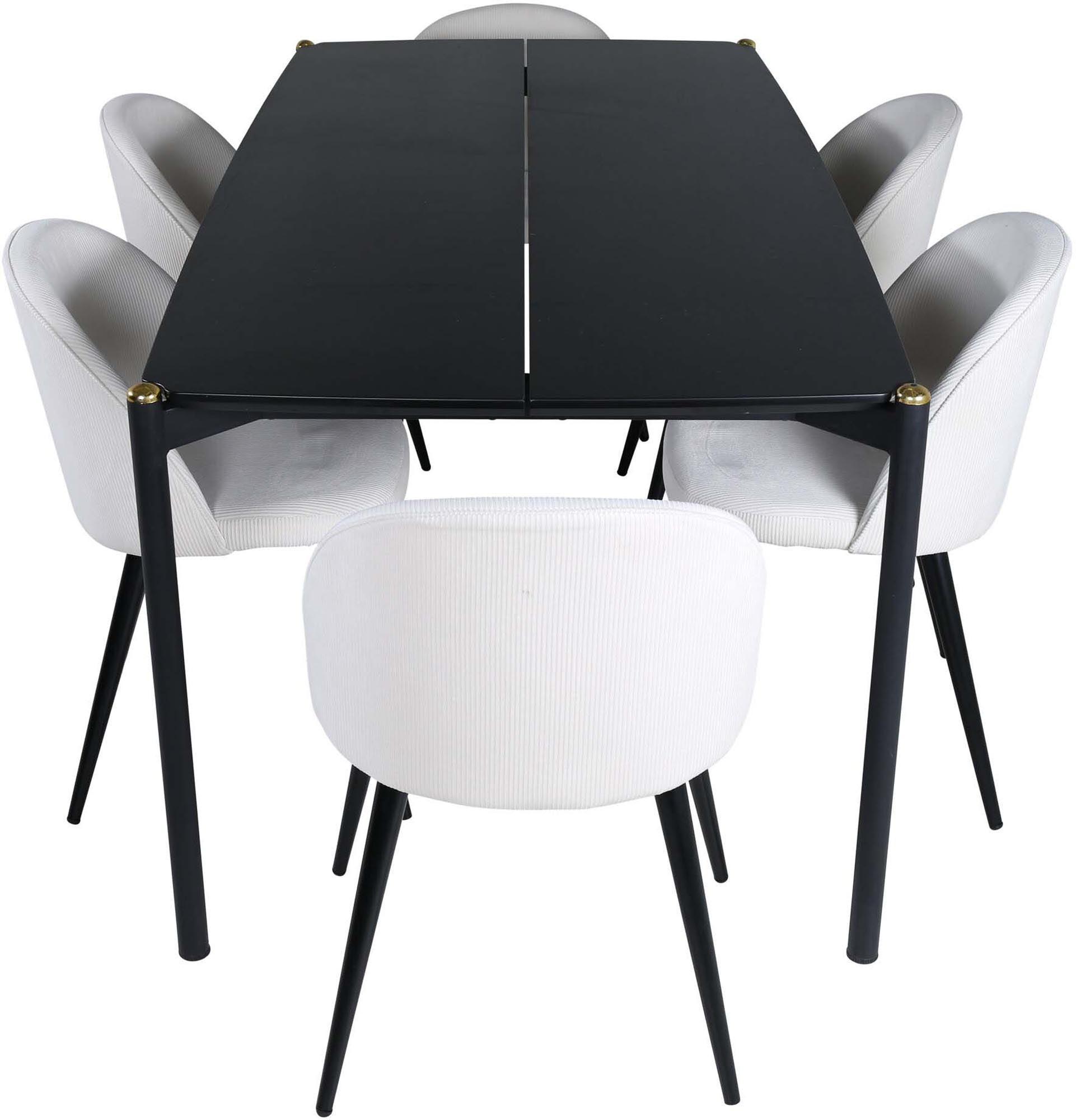 Luxuriöses Pelle Esszimmerset mit 6 Samtstühlen, 190cm, von Venture Home.