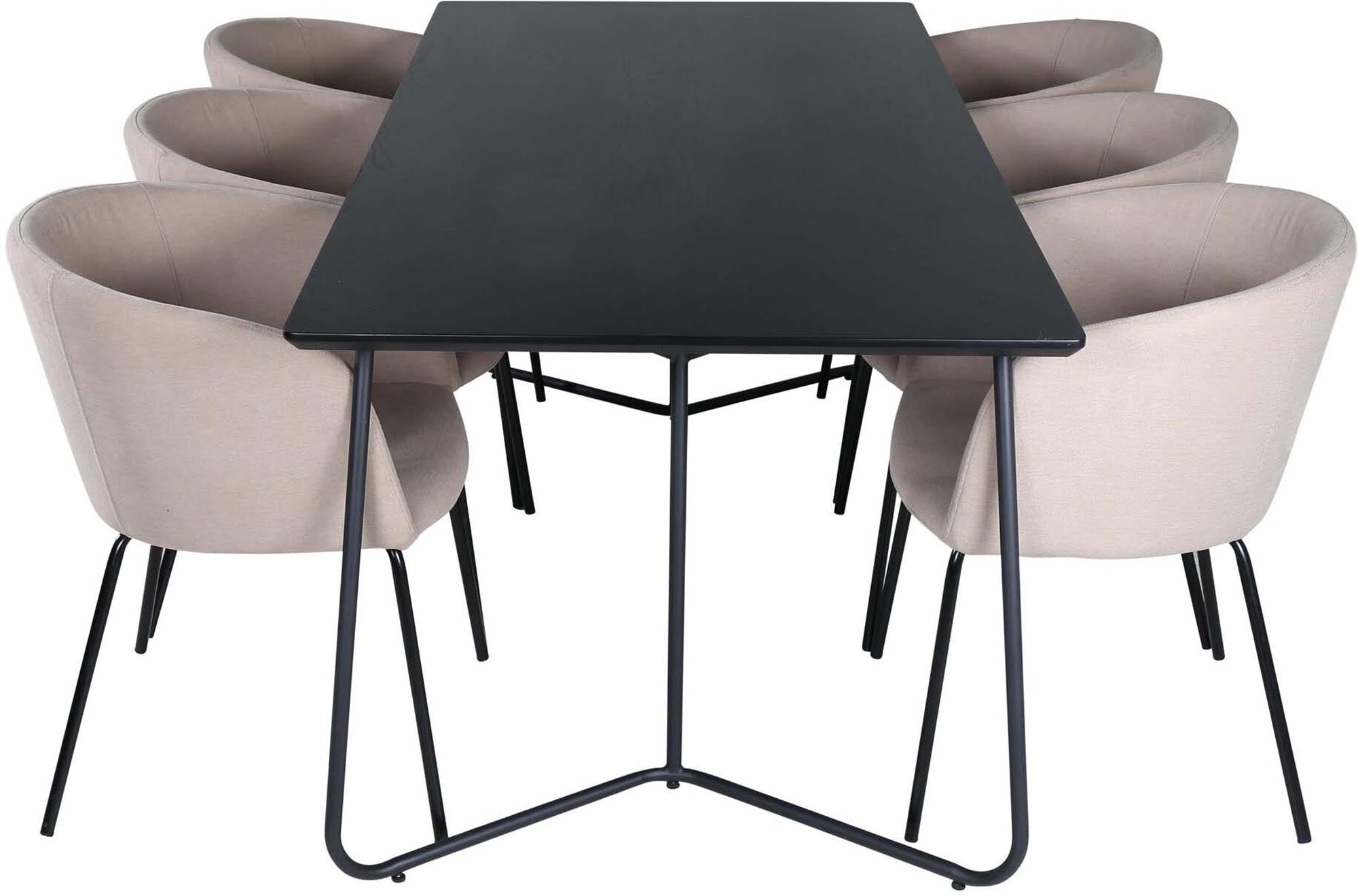 Elegantes Esszimmerset Petra mit 190 cm Tisch und 6 bequemen Berit-Stühlen. Ideal für stilvolle Dinner und gesellige Runden.