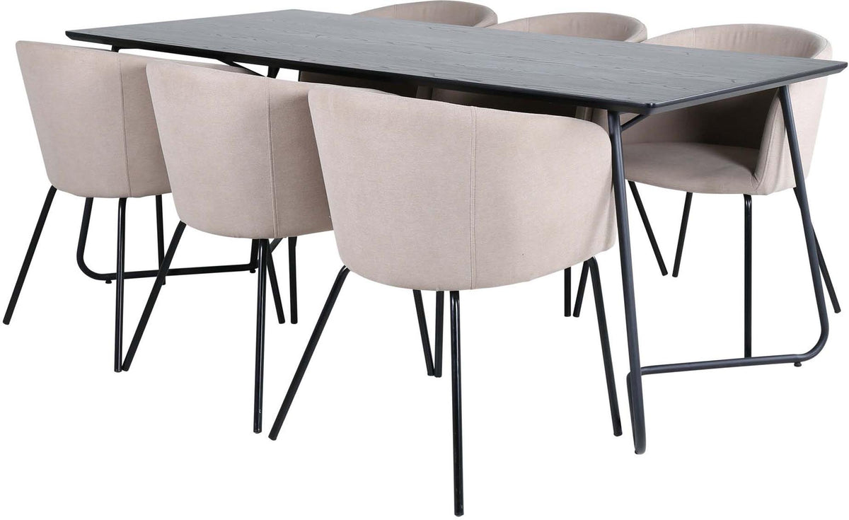 Petra Esszimmerset + Berit 190cm/6St. in Beige, Schwarz präsentiert im Onlineshop von KAQTU Design AG. Esszimmerset ist von Venture Home