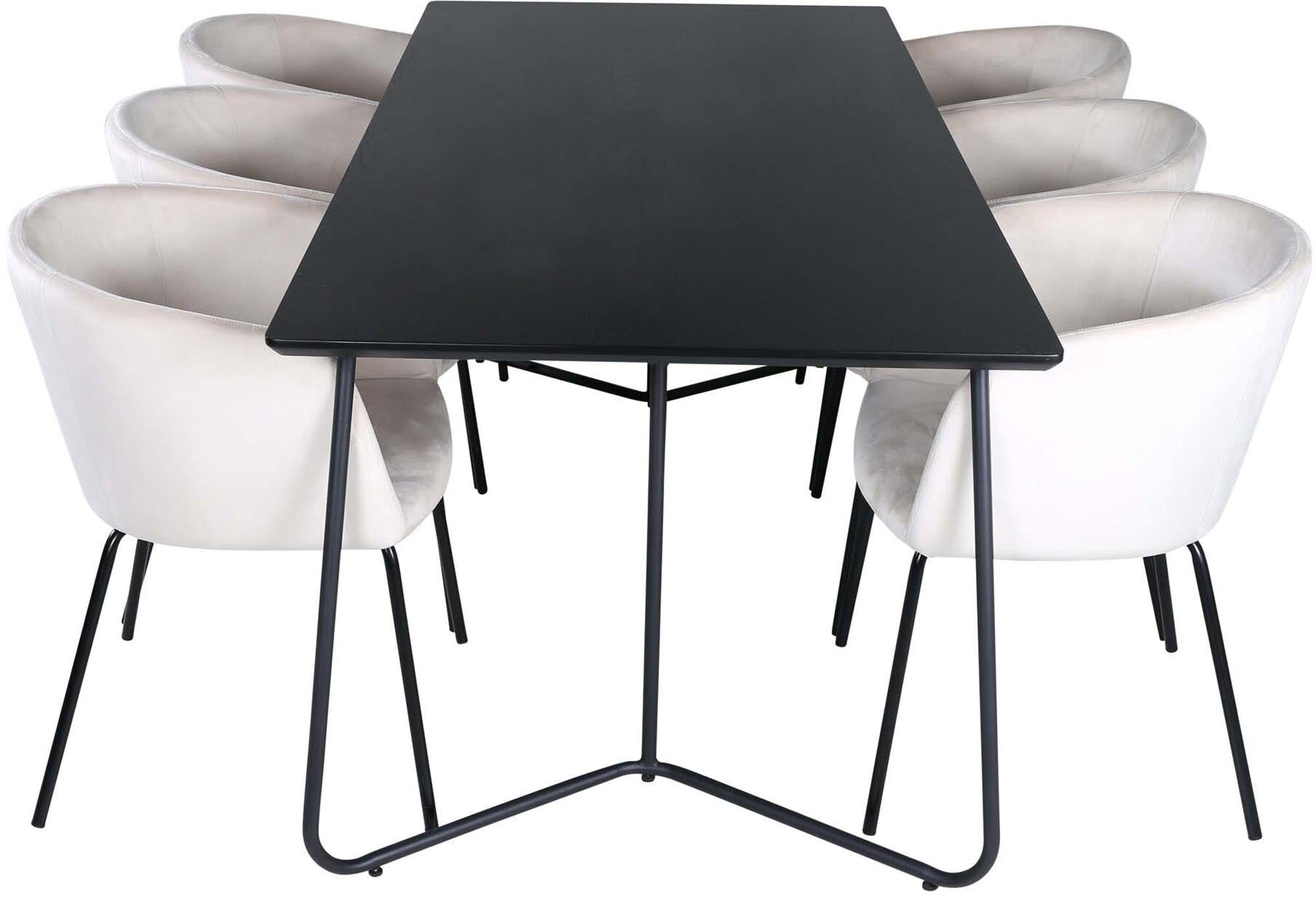 Elegantes Esszimmerset Petra mit 190 cm Tisch und 6 bequemen Berit-Stühlen. Ideal für stilvolle Dinner und gesellige Runden.