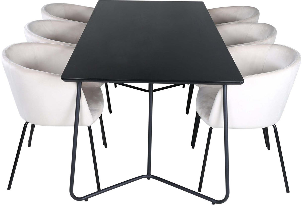 Petra Esszimmerset + Berit 190cm/6St. in Beige, Schwarz präsentiert im Onlineshop von KAQTU Design AG. Esszimmerset ist von Venture Home