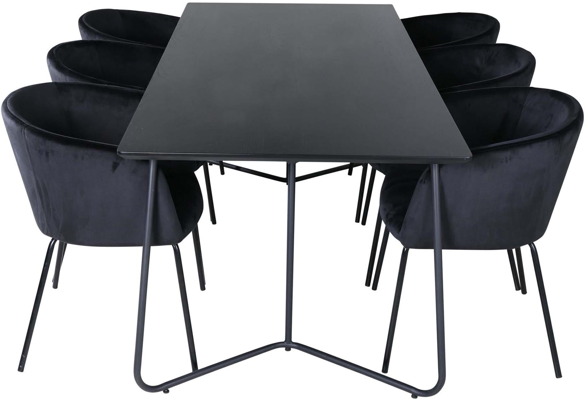 Stilvolles Esszimmerset Petra mit 190 cm Tisch und 6 komfortablen Berit-Stühlen. Perfekt für gesellige Abende und elegante Anlässe.