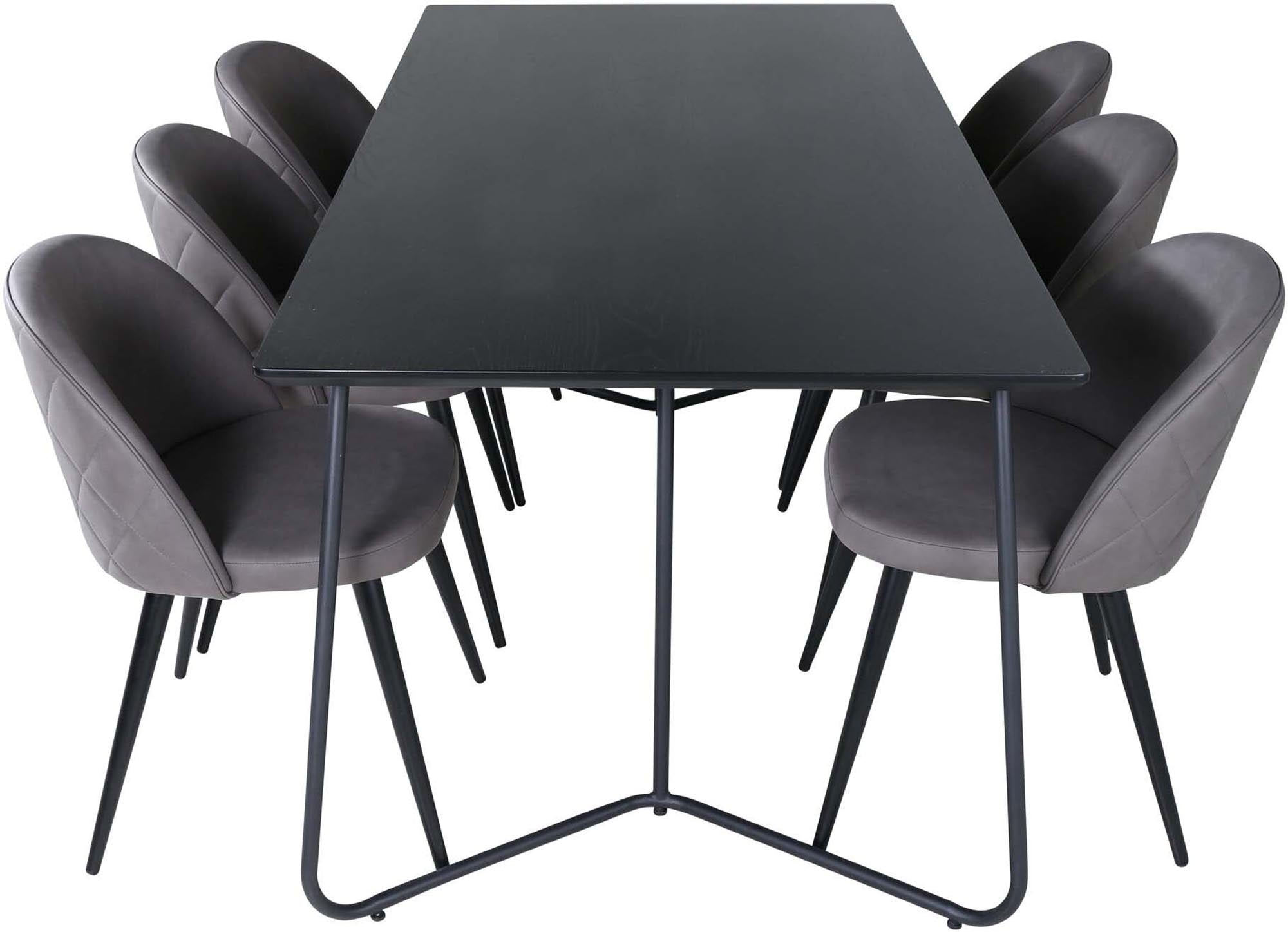 Stilvolles Petra Esszimmerset von Venture Home: 190 cm Esstisch und 6 elegante Velvet Stitches-Stühle für einladende Dinnerabende.