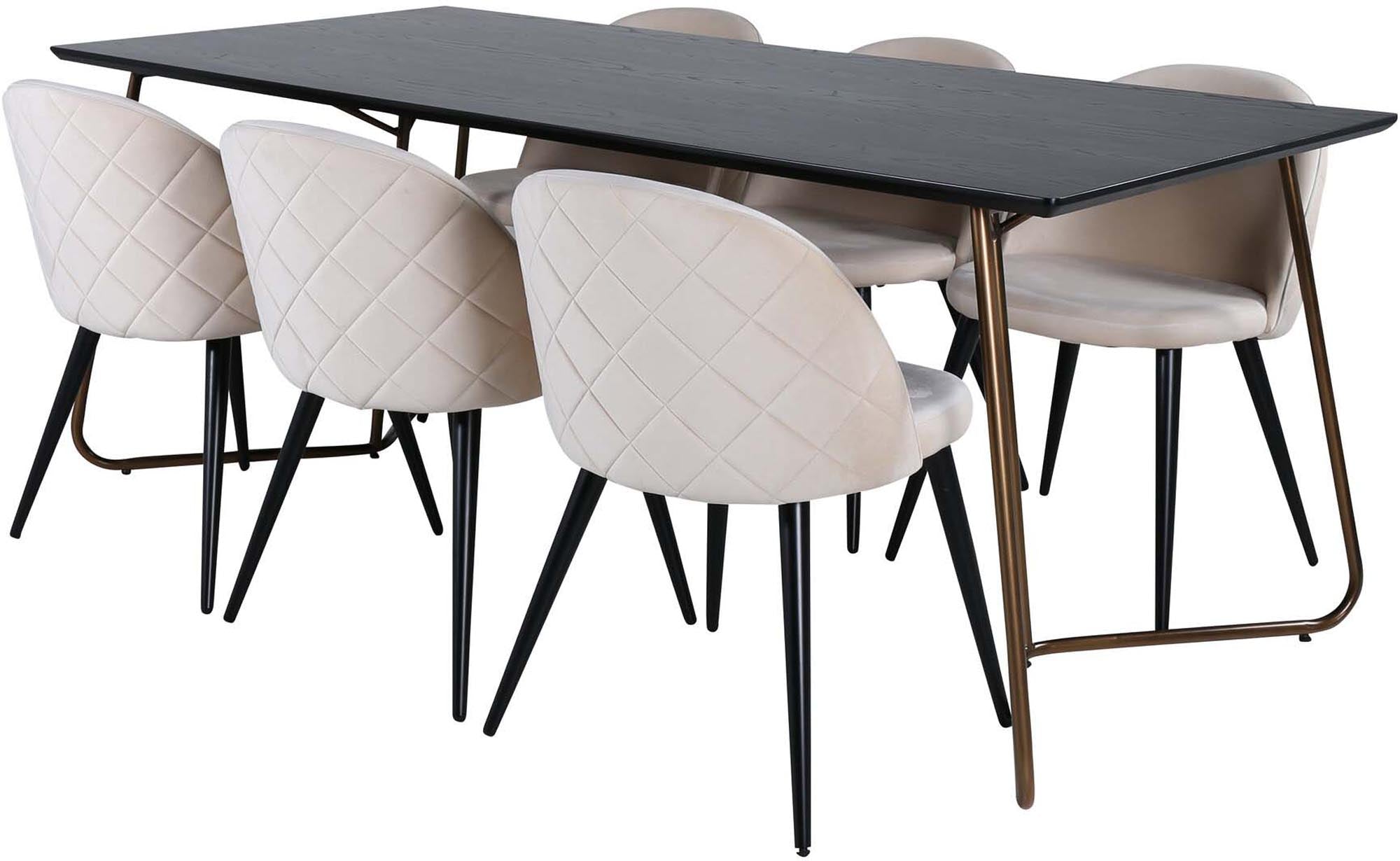 Petra Esszimmerset: Modernes 190 cm Set mit 6 stilvollen Samtstühlen, ideal für gesellige Abende und elegante Esszimmergestaltung.