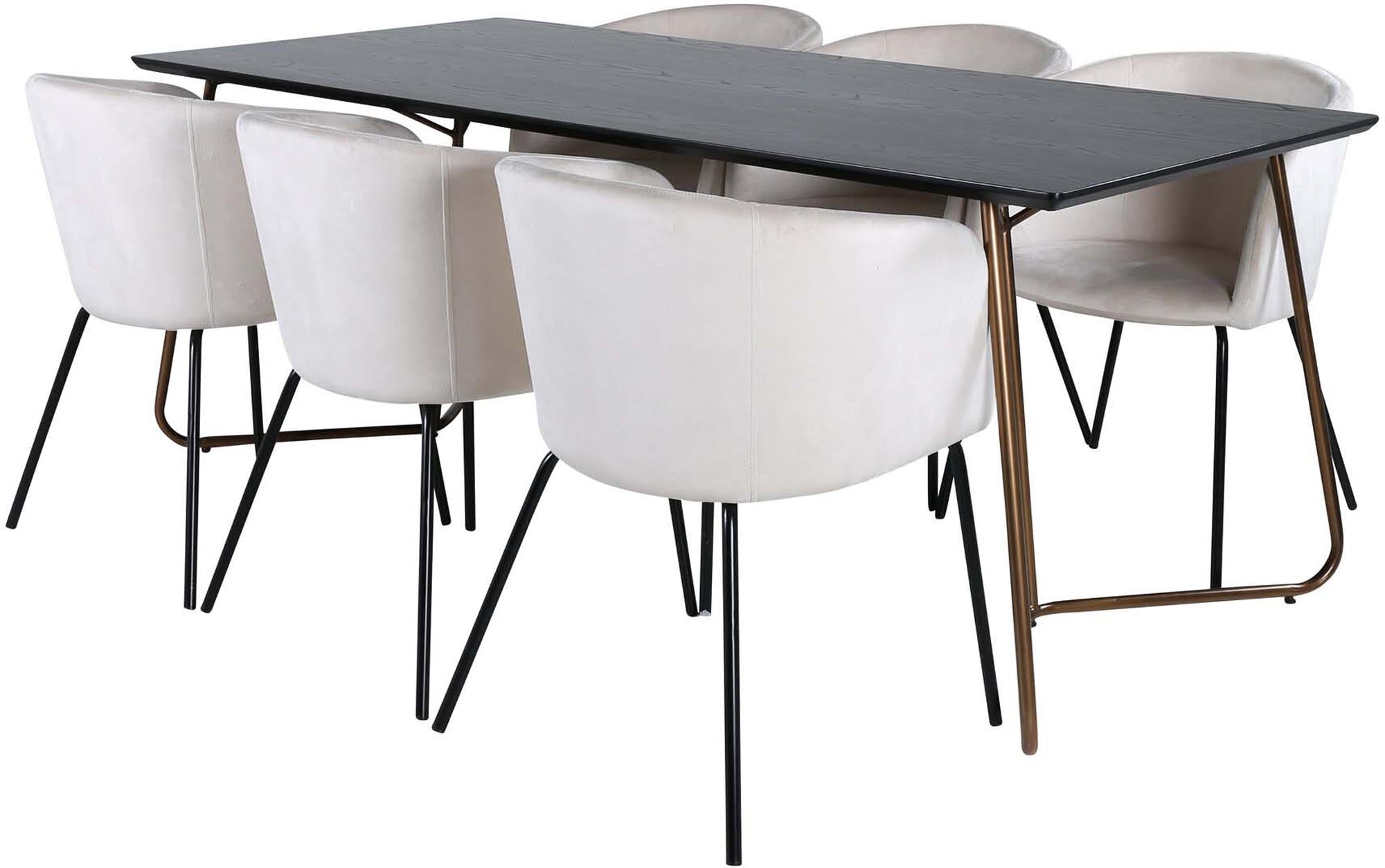 Stilvolles Esszimmerset Petra mit 190 cm Tisch und 6 komfortablen Berit-Stühlen. Perfekt für festliche Anlässe und gesellige Abende.