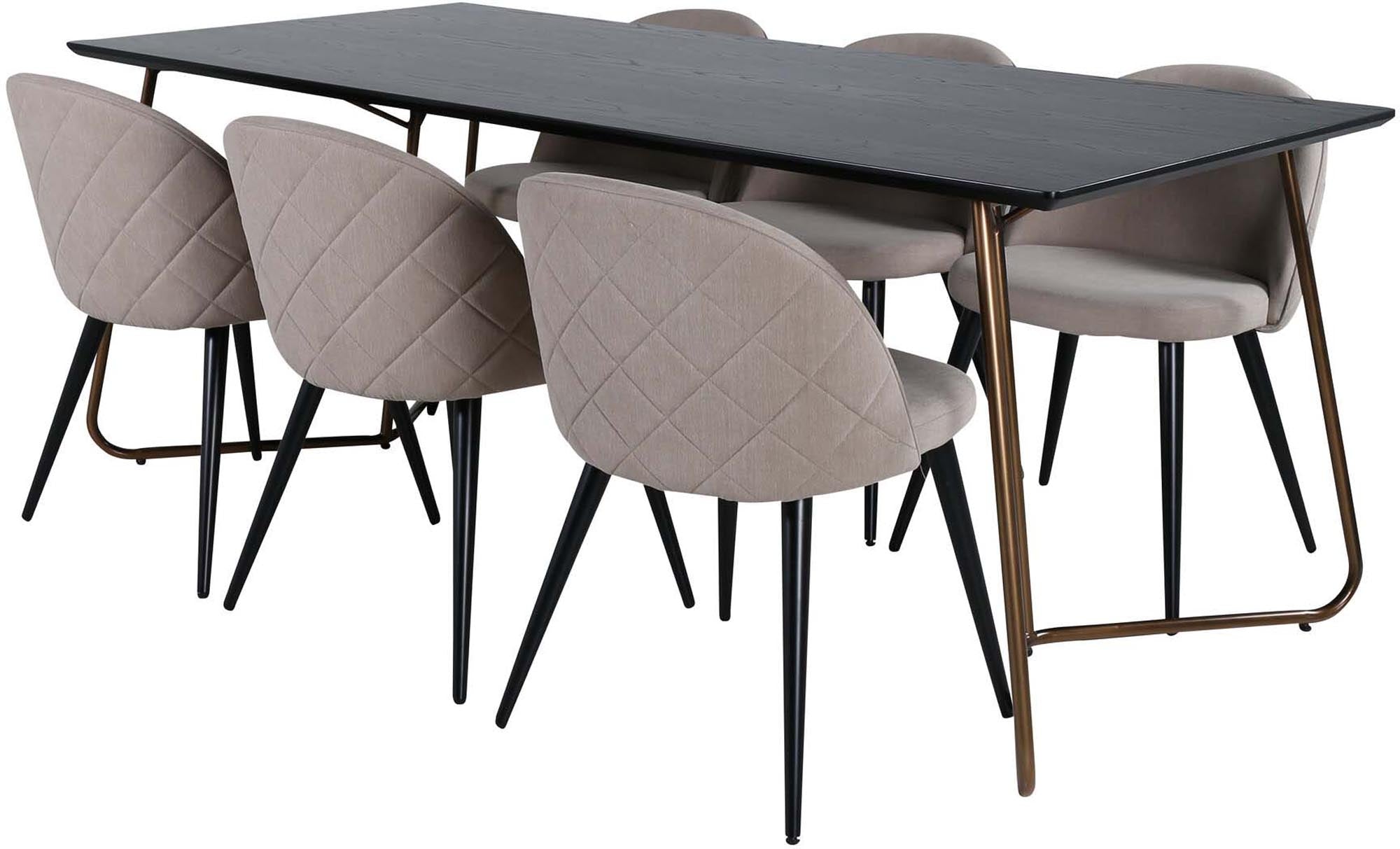 Gestalten Sie Ihr Esszimmer mit dem eleganten Petra Esszimmerset von Venture Home: 190 cm Tisch und 6 stilvollen Samtstühlen für Komfort und Stil.