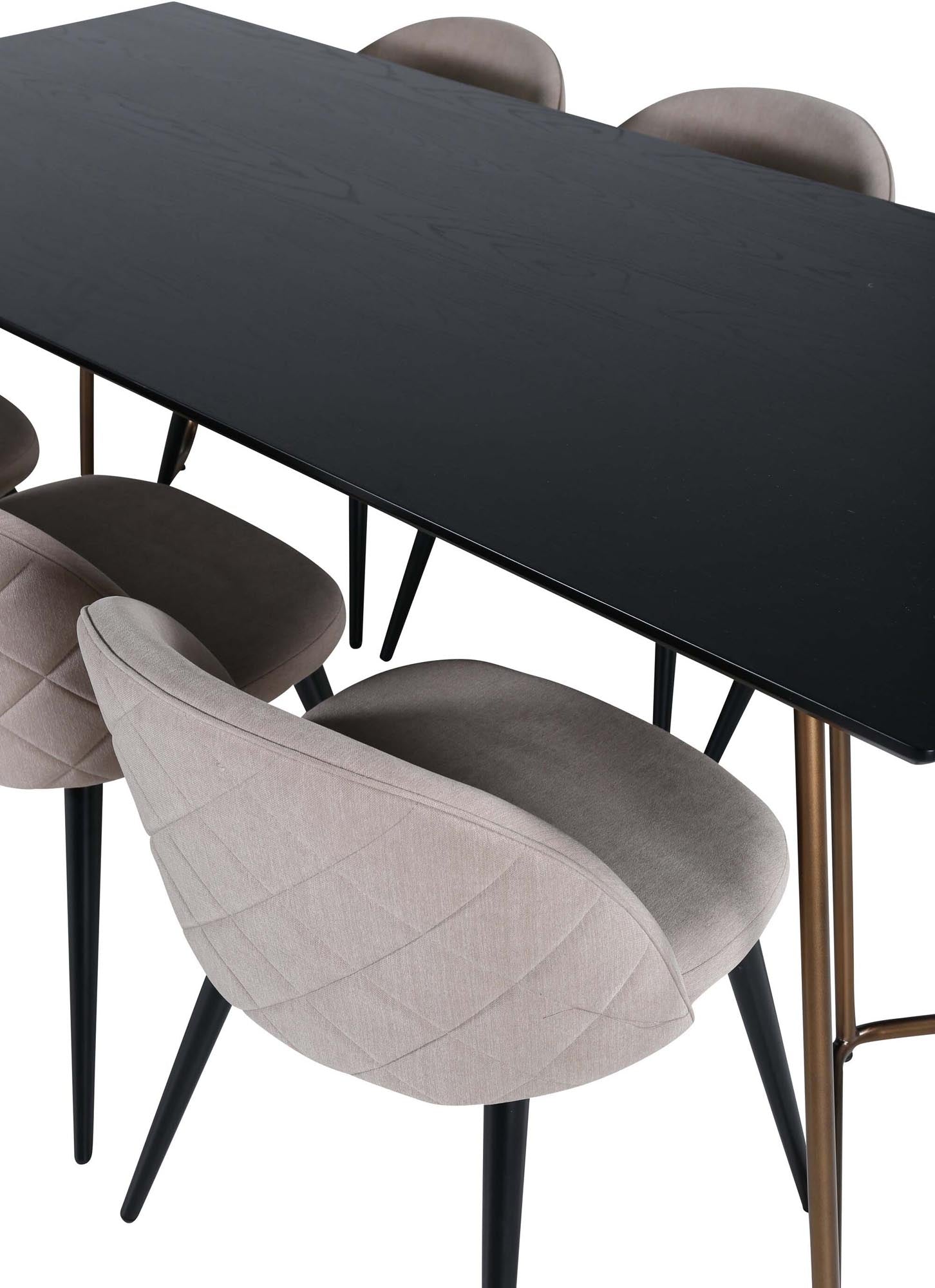 Petra Esszimmerset: Modernes 190 cm Set mit 6 stilvollen Samtstühlen, ideal für gesellige Abende und einladende Esszimmergestaltung.