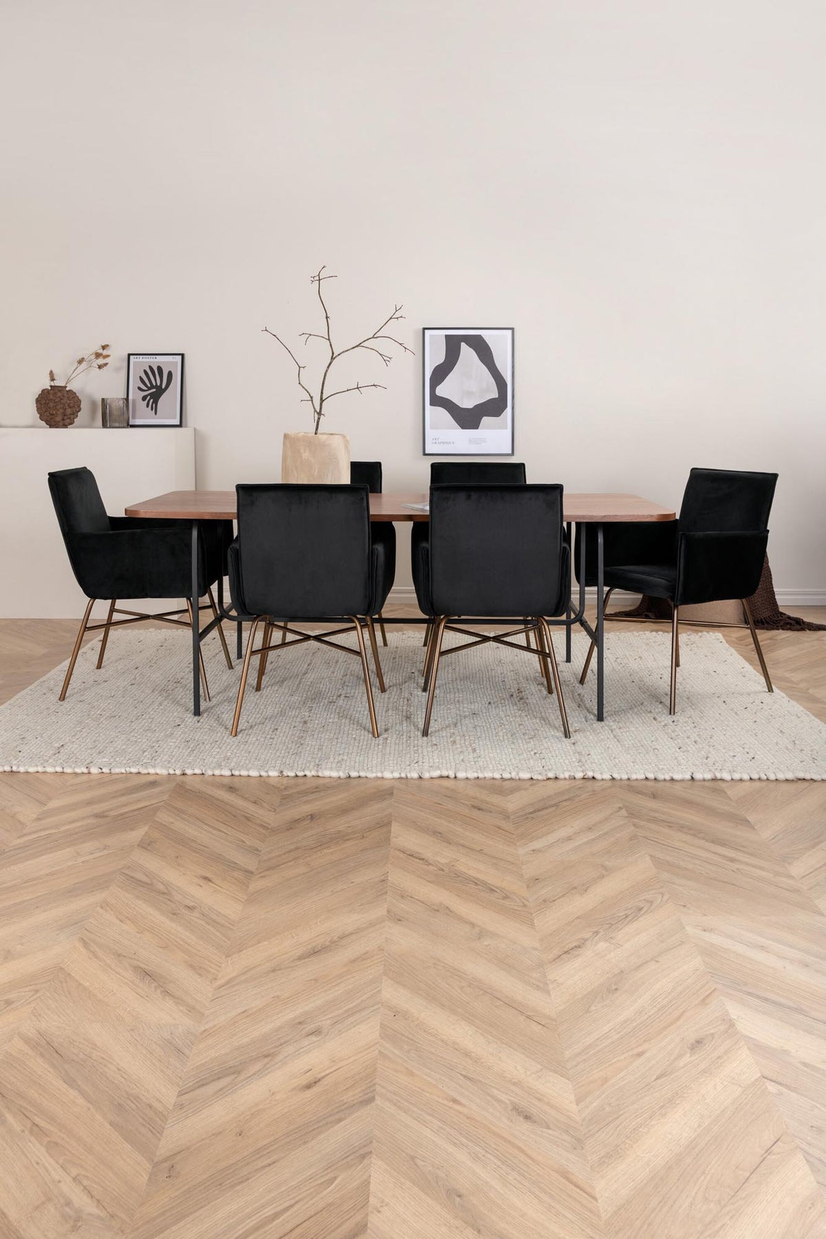 Uno Esszimmerset + Petra 200cm/6St. in Schwarz, Kupfer präsentiert im Onlineshop von KAQTU Design AG. Esszimmerset ist von Venture Home