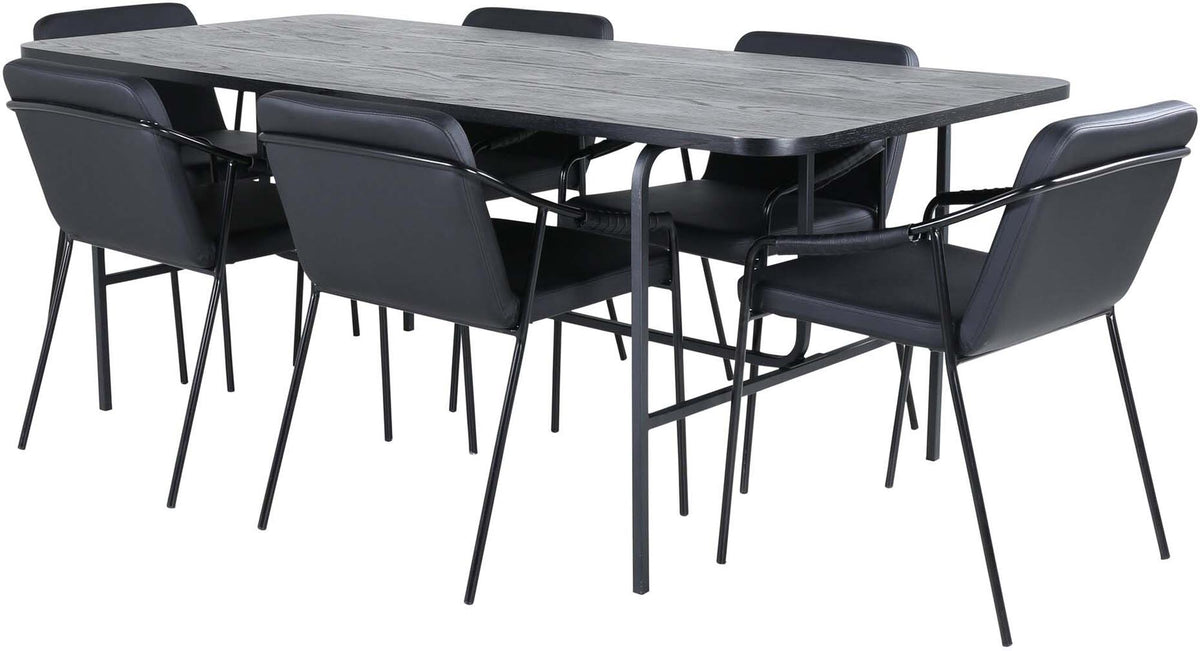 Uno Esszimmerset + Tvist 200cm/6St. in Schwarz präsentiert im Onlineshop von KAQTU Design AG. Esszimmerset ist von Venture Home