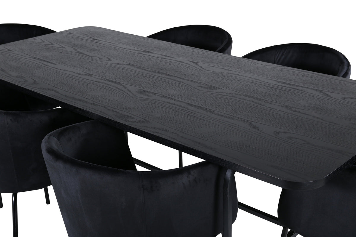 Uno Esszimmerset + Berit 200cm/6St. in Schwarz präsentiert im Onlineshop von KAQTU Design AG. Esszimmerset ist von Venture Home