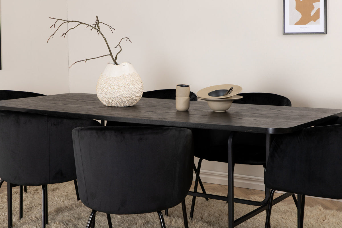 Uno Esszimmerset + Berit 200cm/6St. in Schwarz präsentiert im Onlineshop von KAQTU Design AG. Esszimmerset ist von Venture Home