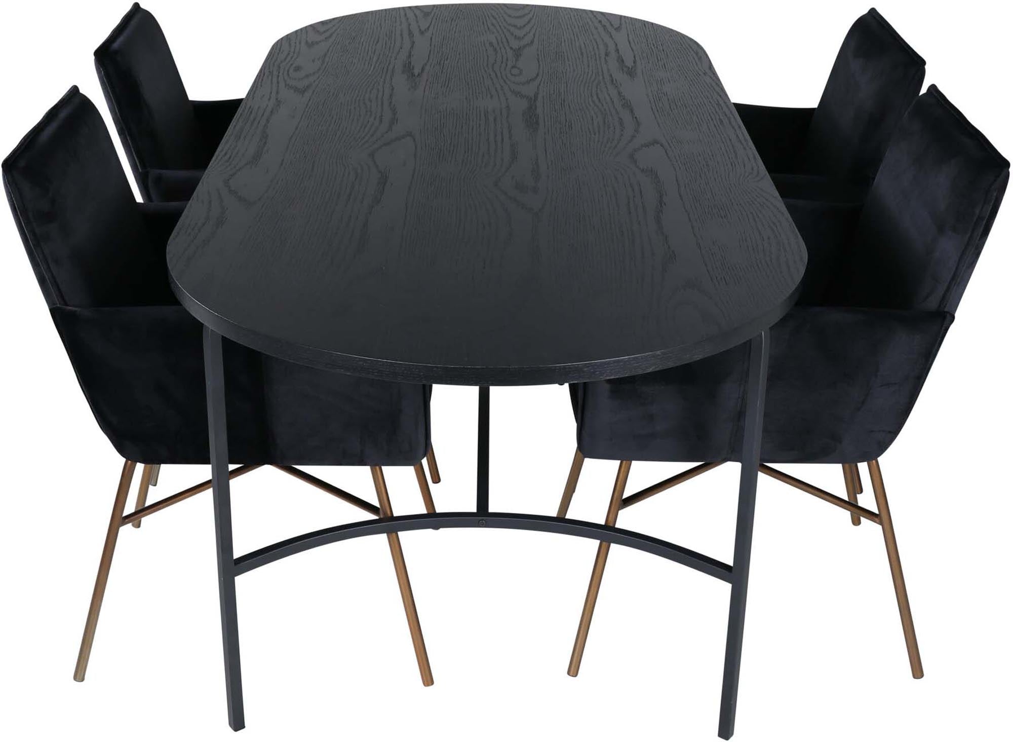 Skate Esszimmerset + Petra 200cm/4St. in Schwarz, Kupfer präsentiert im Onlineshop von KAQTU Design AG. Esszimmerset ist von Venture Home
